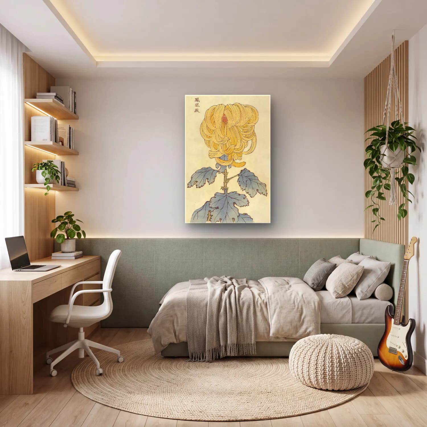 Botanik İllüstrasyon Çiçek Deseni No. 53 cam tablo — genç odasında