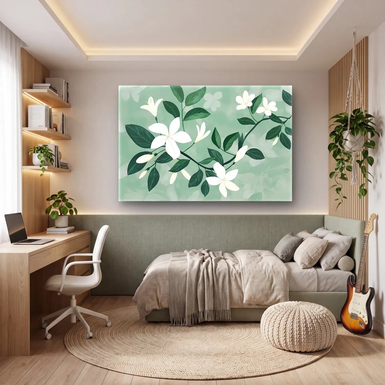 Botanik İllüstrasyon Çiçek Deseni No. 54 cam tablo — genç odasında