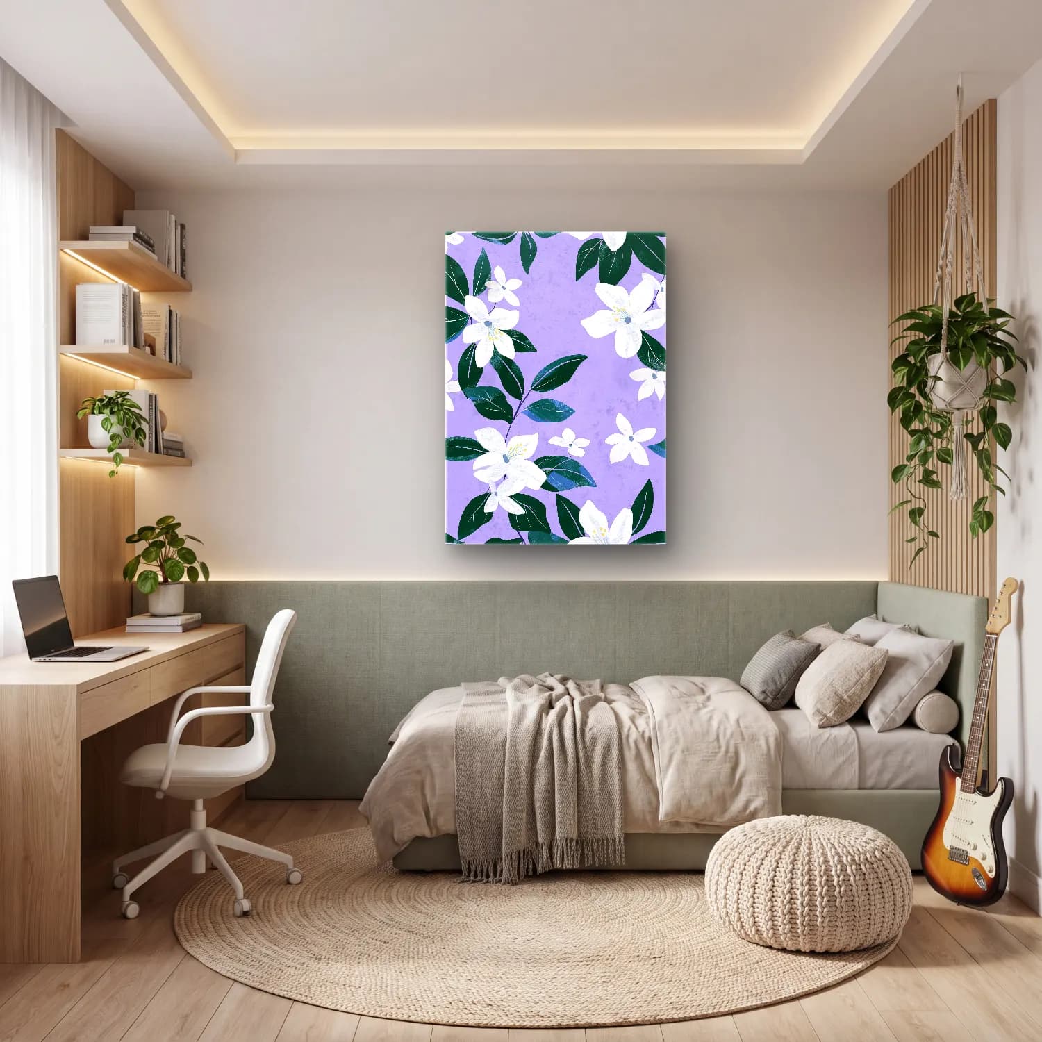Pastel Çiçek Deseni No. 28 cam tablo — genç odasında