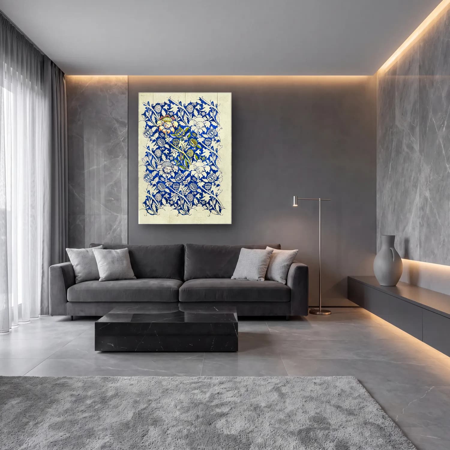 Botanik İllüstrasyon Çiçek Deseni No. 56 cam tablo — lüks salon duvarında