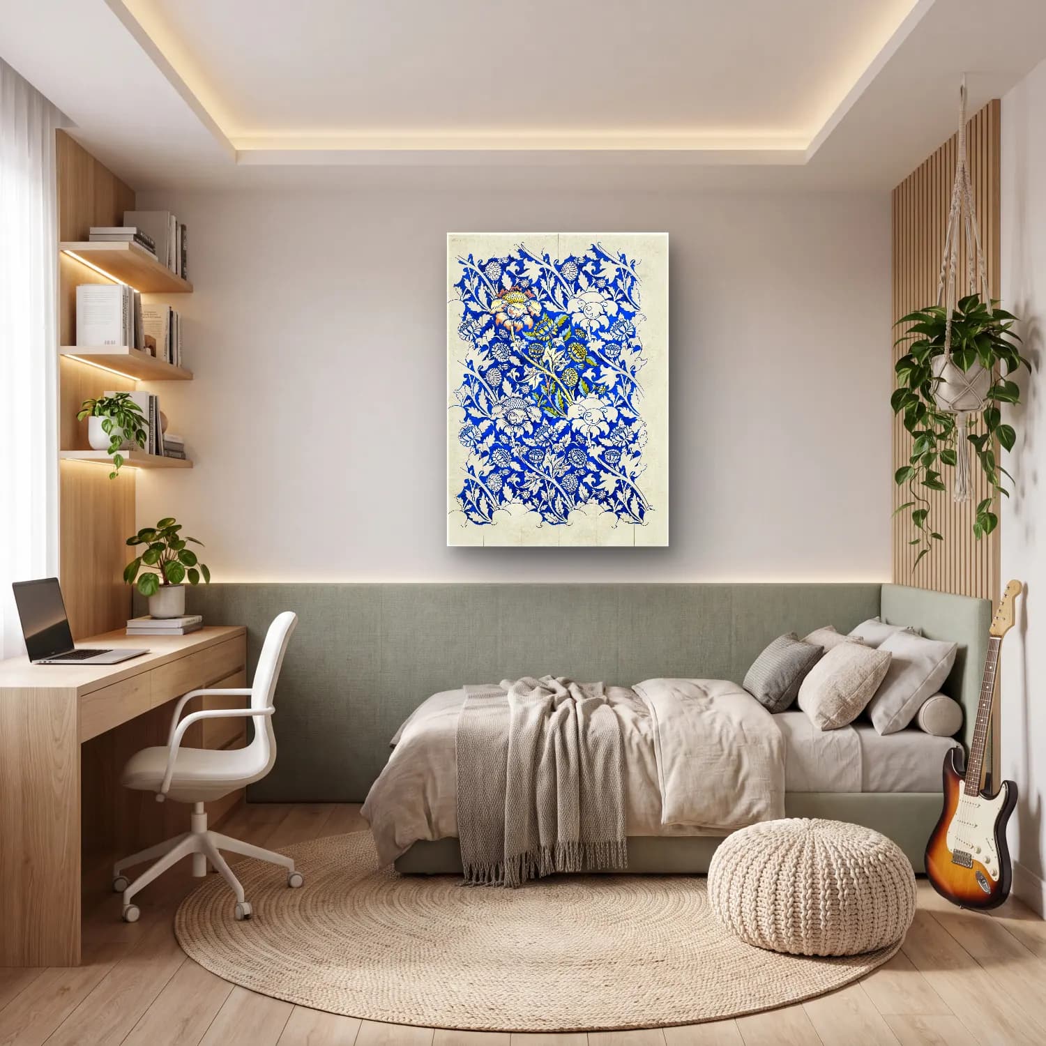 Botanik İllüstrasyon Çiçek Deseni No. 56 cam tablo — genç odasında