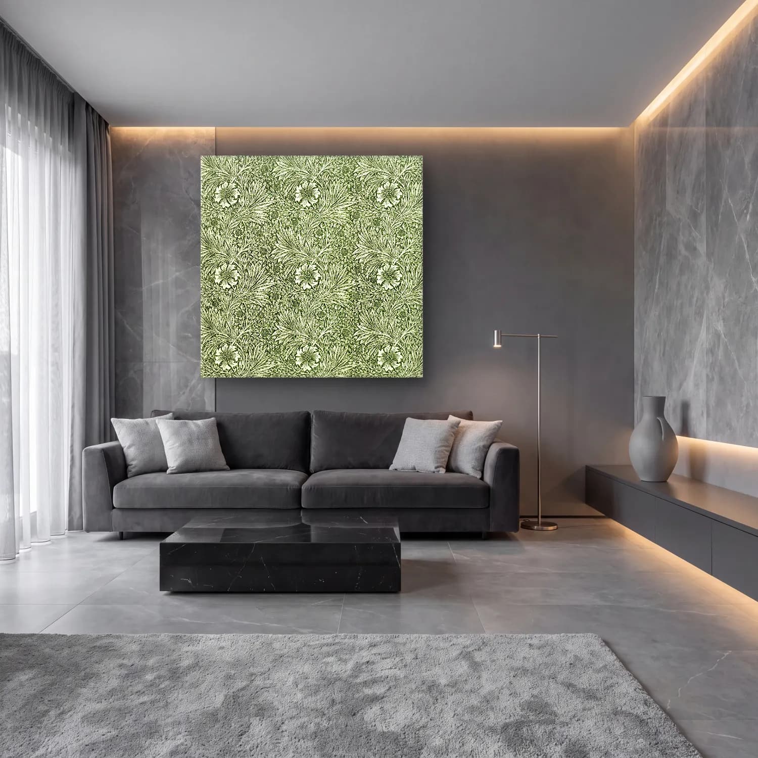 Botanik İllüstrasyon Çiçek Deseni No. 58 cam tablo — lüks salon duvarında