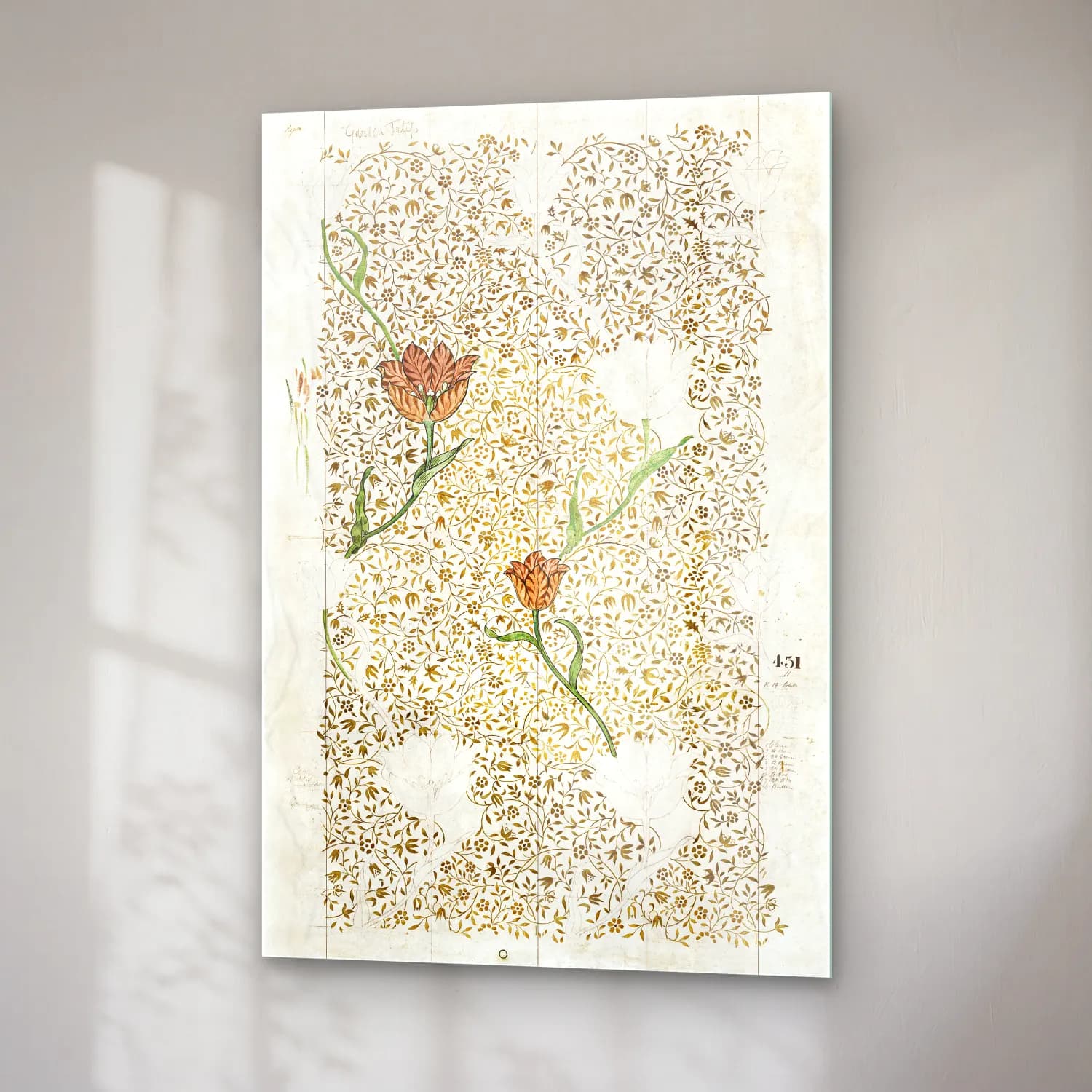 Botanik İllüstrasyon Çiçek Deseni No. 59 cam tablo — sağ açıdan görünüm