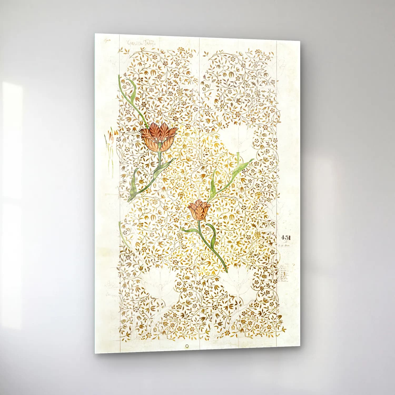 Botanik İllüstrasyon Çiçek Deseni No. 59 cam tablo — sol açıdan görünüm