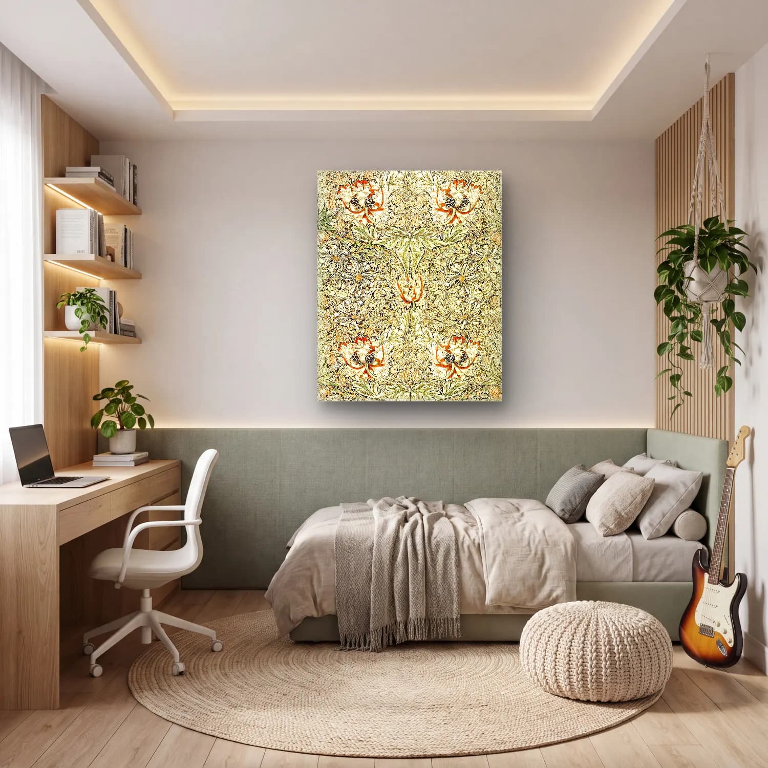 Botanik İllüstrasyon Çiçek Deseni No. 62 cam tablo — genç odasında
