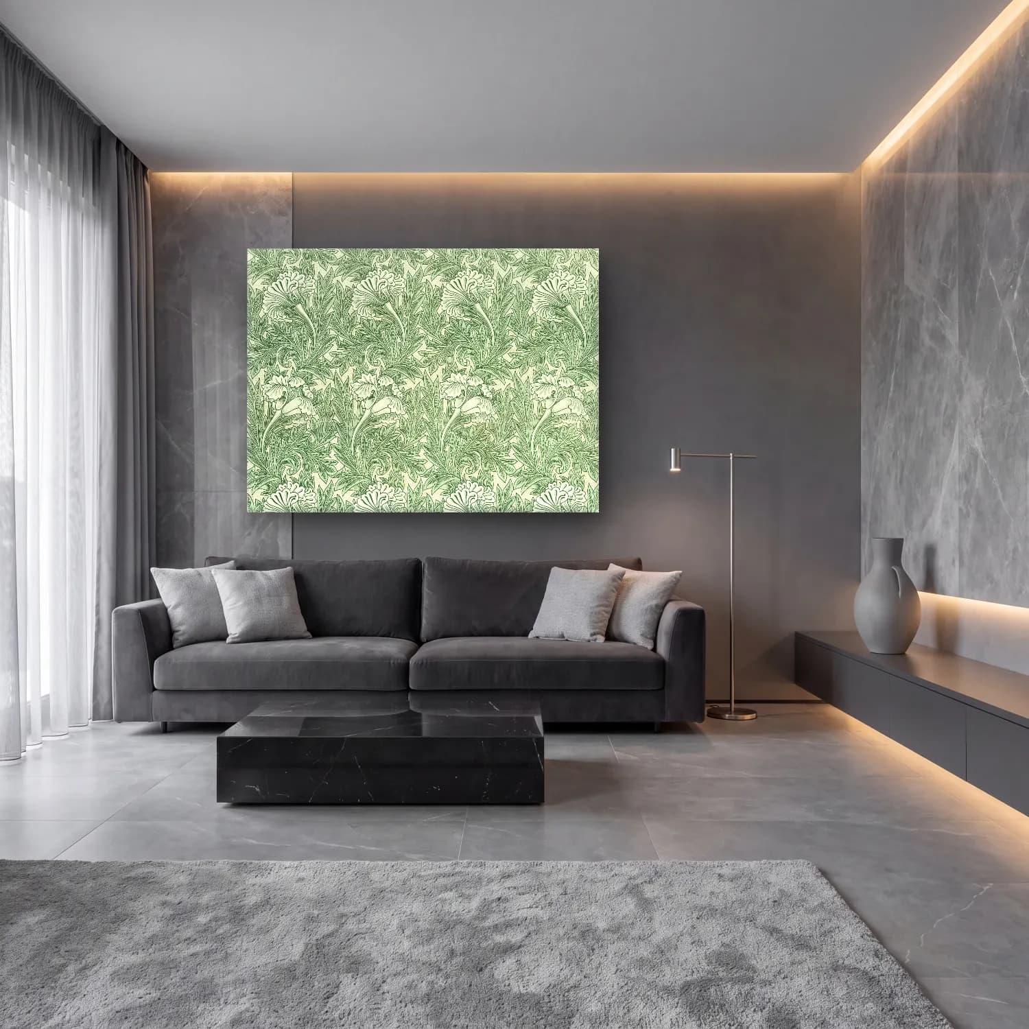 Botanik İllüstrasyon Çiçek Deseni No. 17 cam tablo — lüks salon duvarında