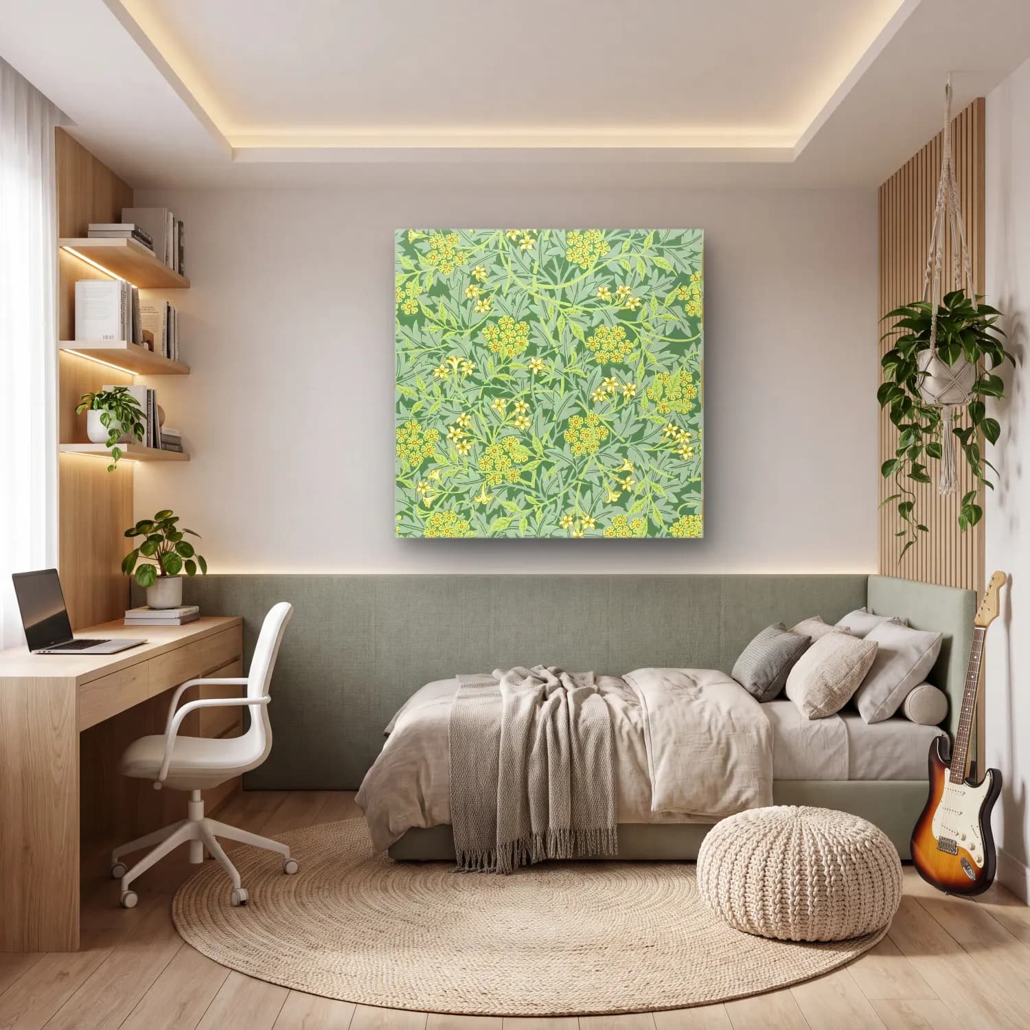 Botanik İllüstrasyon Çiçek Deseni No. 63 cam tablo — genç odasında