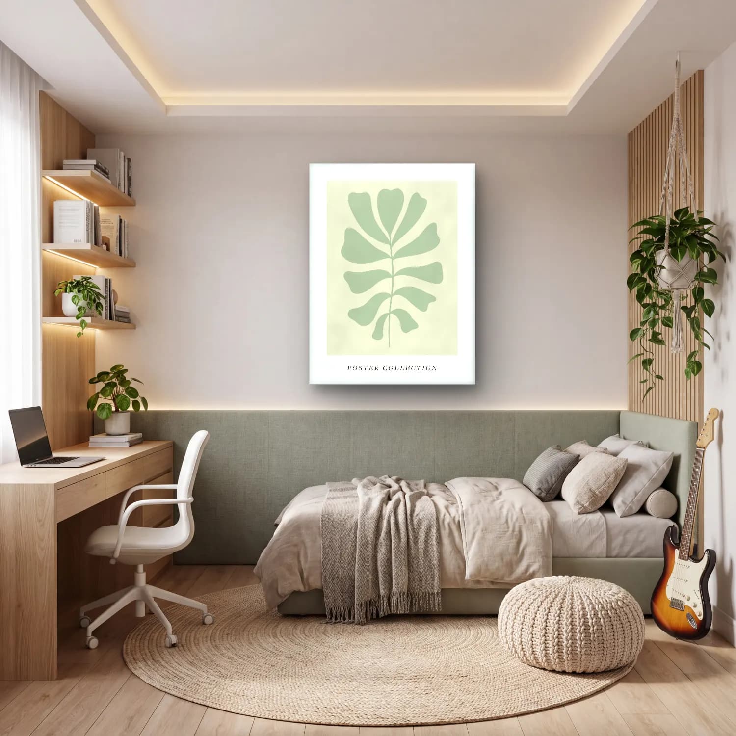 Boho Monstera Yaprağı No. 2 cam tablo — genç odasında