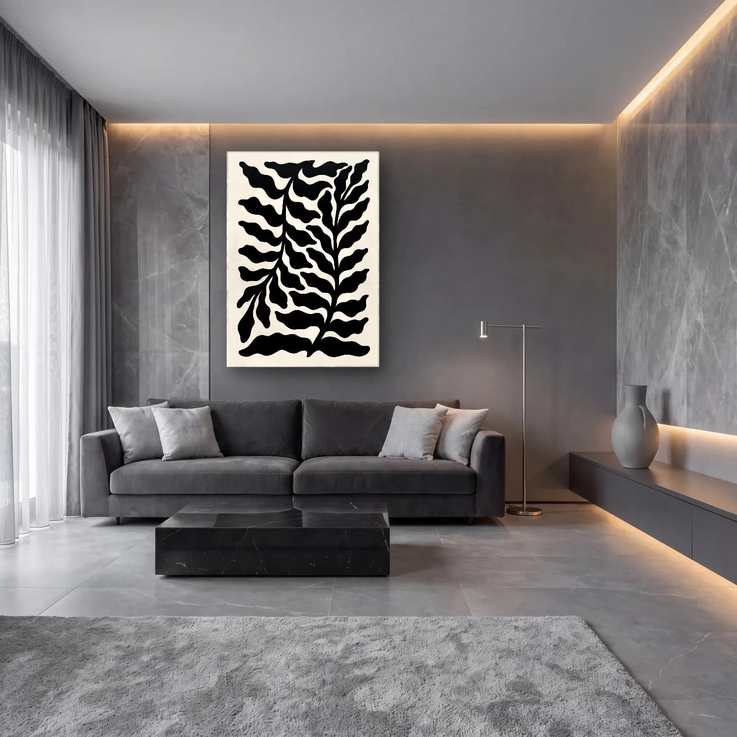 Boho Eğrelti Otu No. 5 cam tablo — lüks salon duvarında
