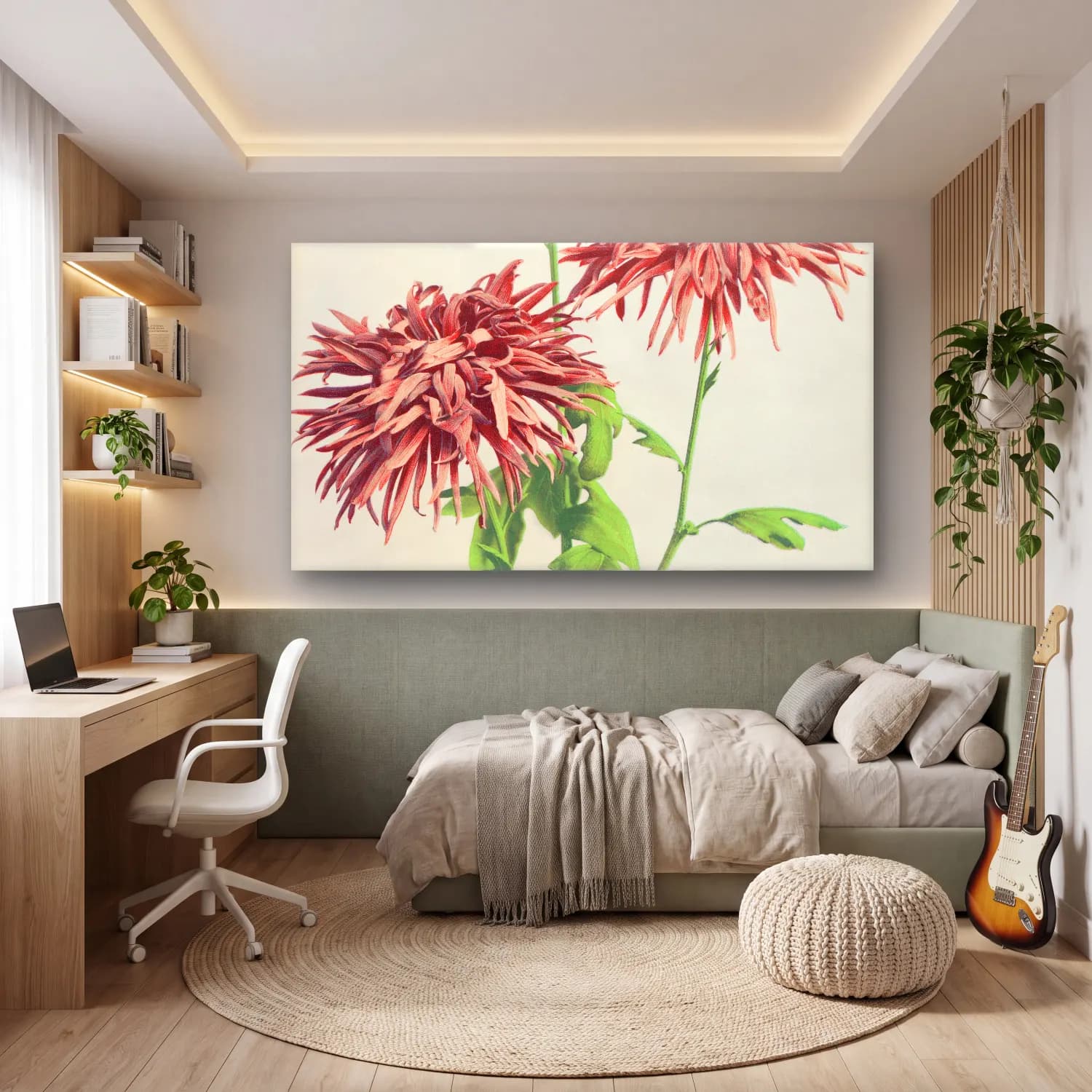 Botanik İllüstrasyon Çiçek Deseni No. 98 cam tablo — genç odasında