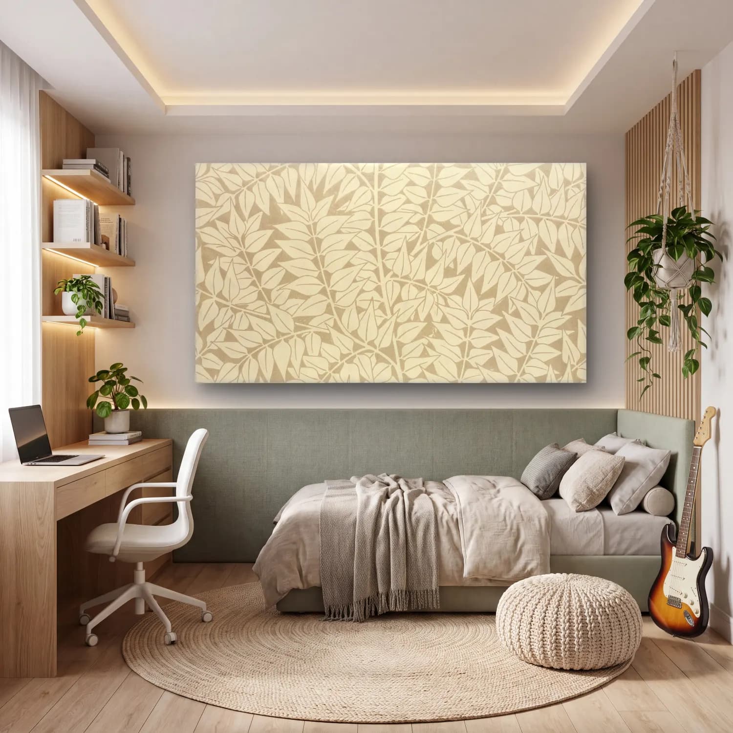 Siyah Beyaz Çiçek Deseni No. 14 cam tablo — genç odasında