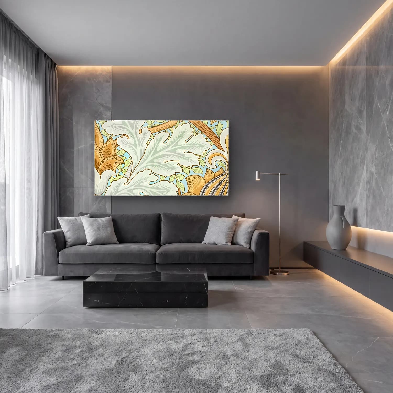 Botanik İllüstrasyon Çiçek Deseni No. 102 cam tablo — lüks salon duvarında