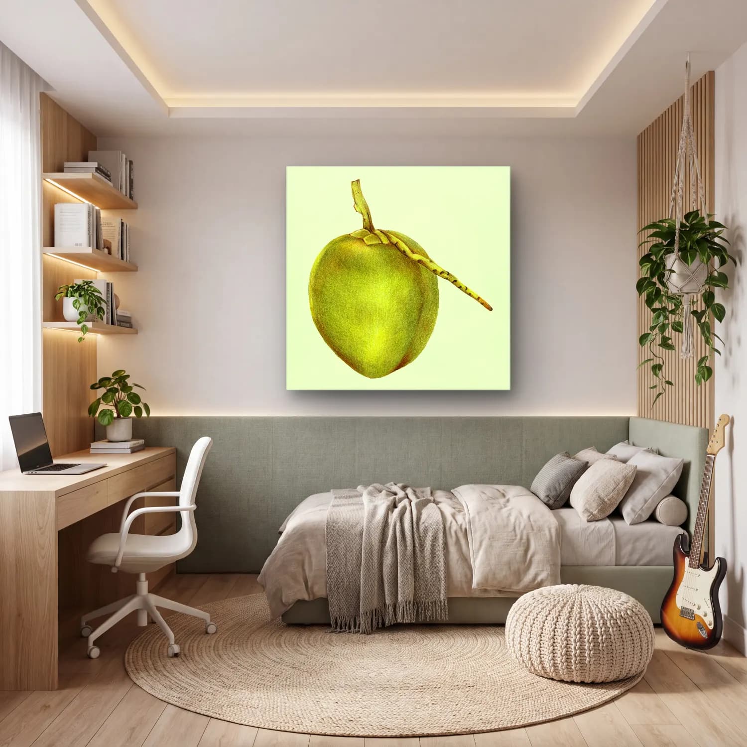 Botanik İllüstrasyon Limon Dalı No. 11 cam tablo — genç odasında