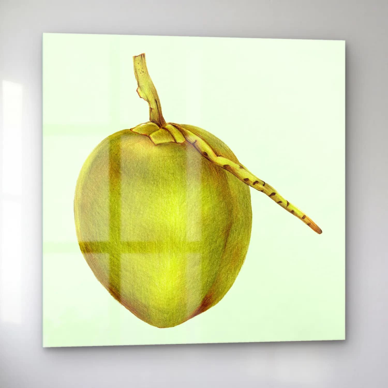 Botanik İllüstrasyon Limon Dalı No. 11 cam tablo — sol açıdan görünüm