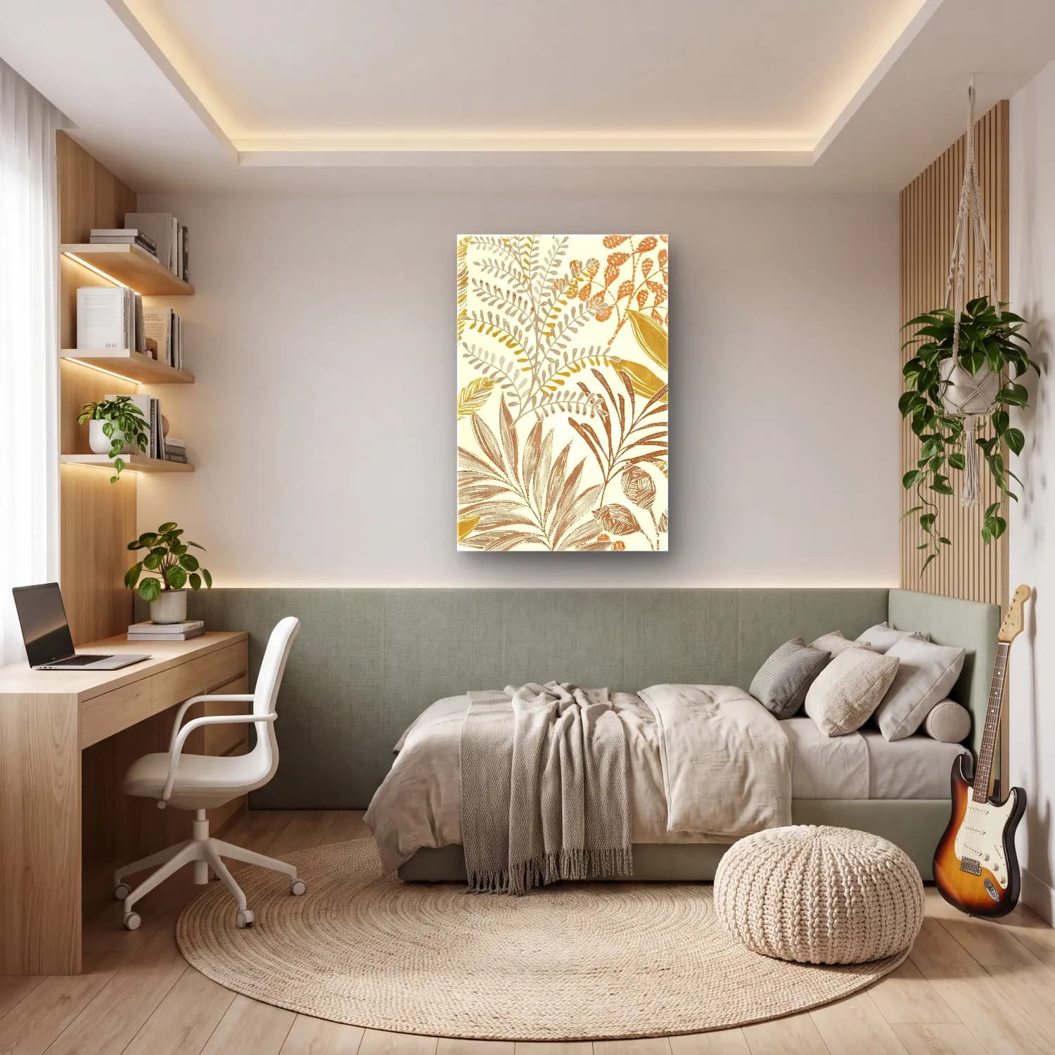 Boho Çiçek Deseni No. 91 cam tablo — genç odasında