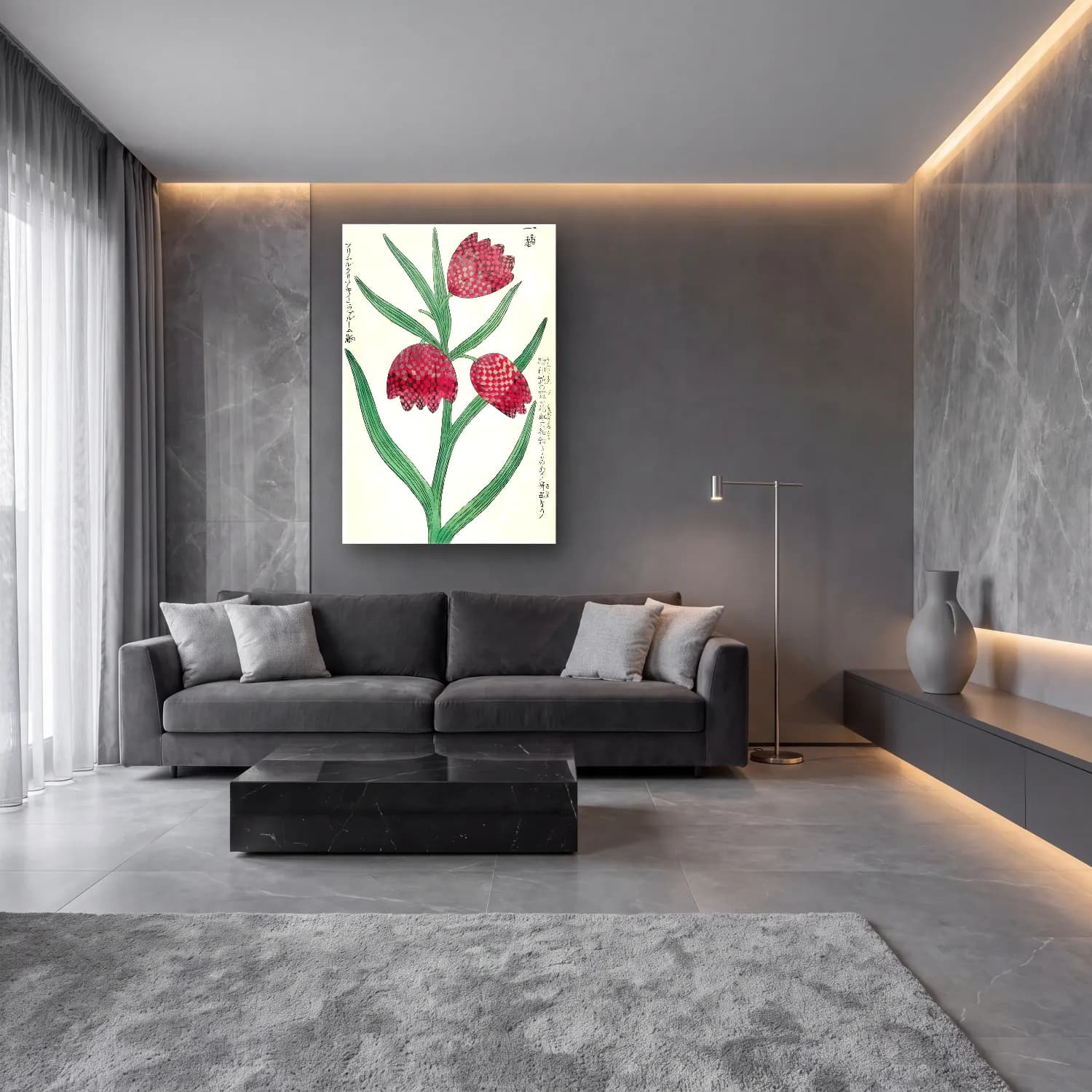 Botanik İllüstrasyon Çiçek Deseni No. 141 cam tablo — lüks salon duvarında