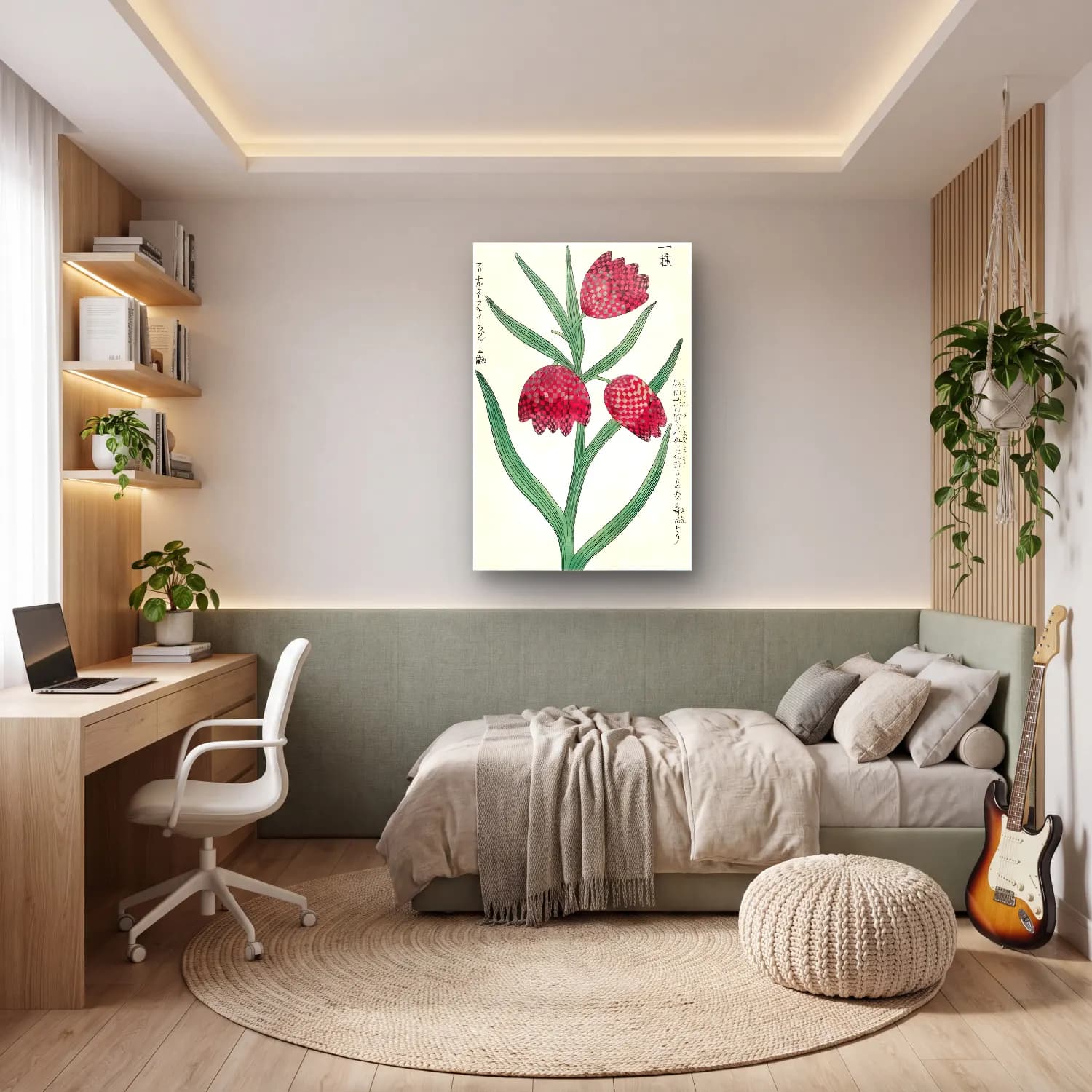 Botanik İllüstrasyon Çiçek Deseni No. 141 cam tablo — genç odasında