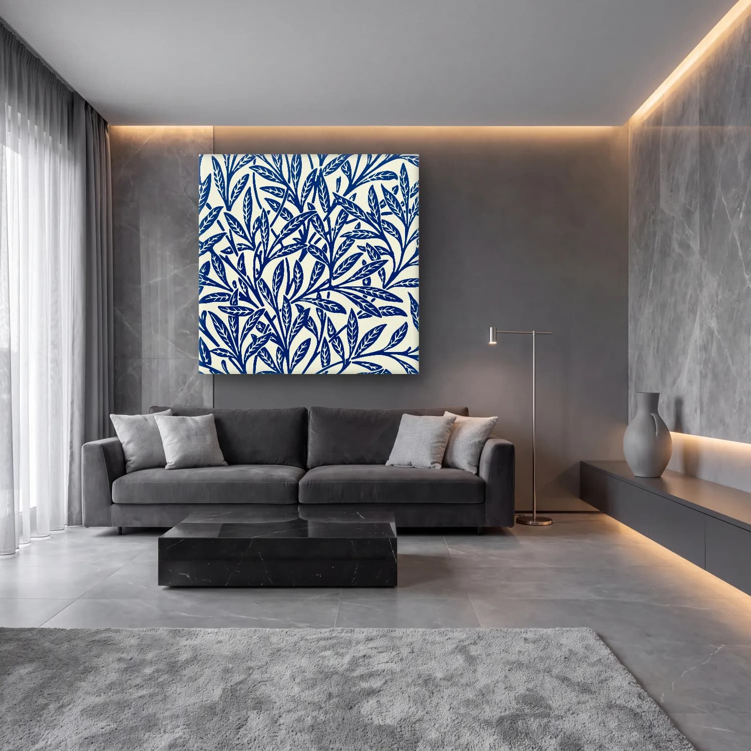 Boho Çiçek Deseni No. 103 cam tablo — lüks salon duvarında