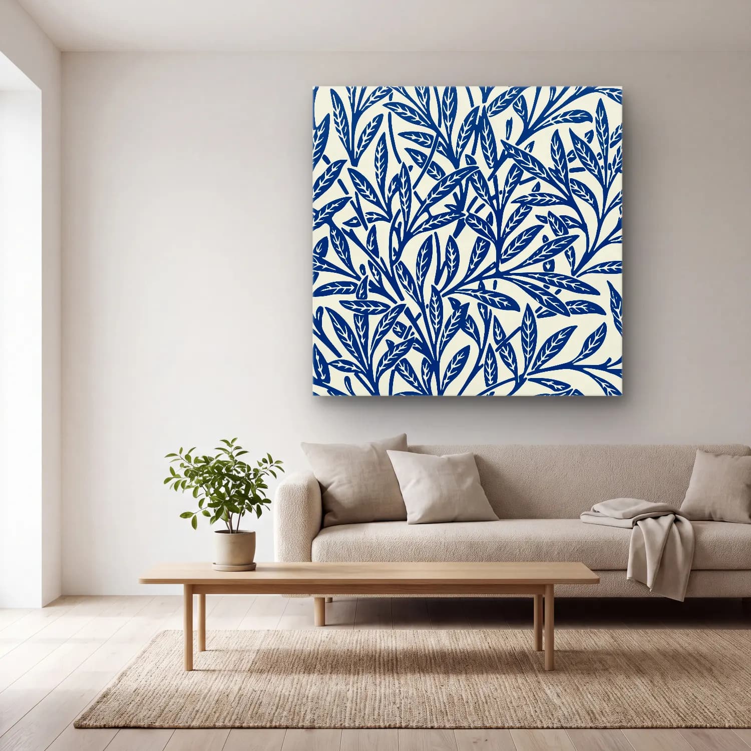 Boho Çiçek Deseni No. 103 cam tablo — açık renk salonda