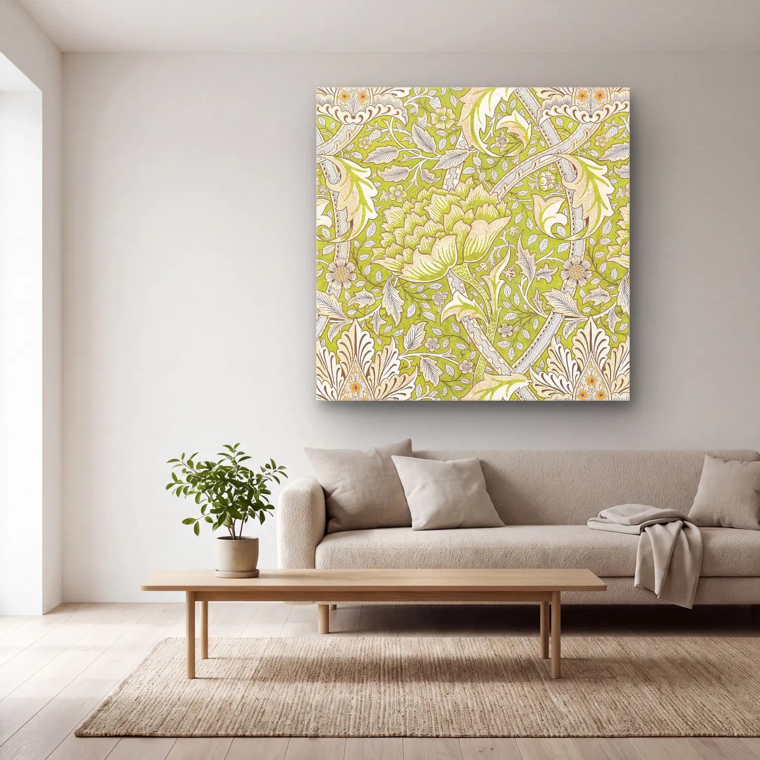 Pastel Çiçek Deseni No. 30 cam tablo — açık renk salonda