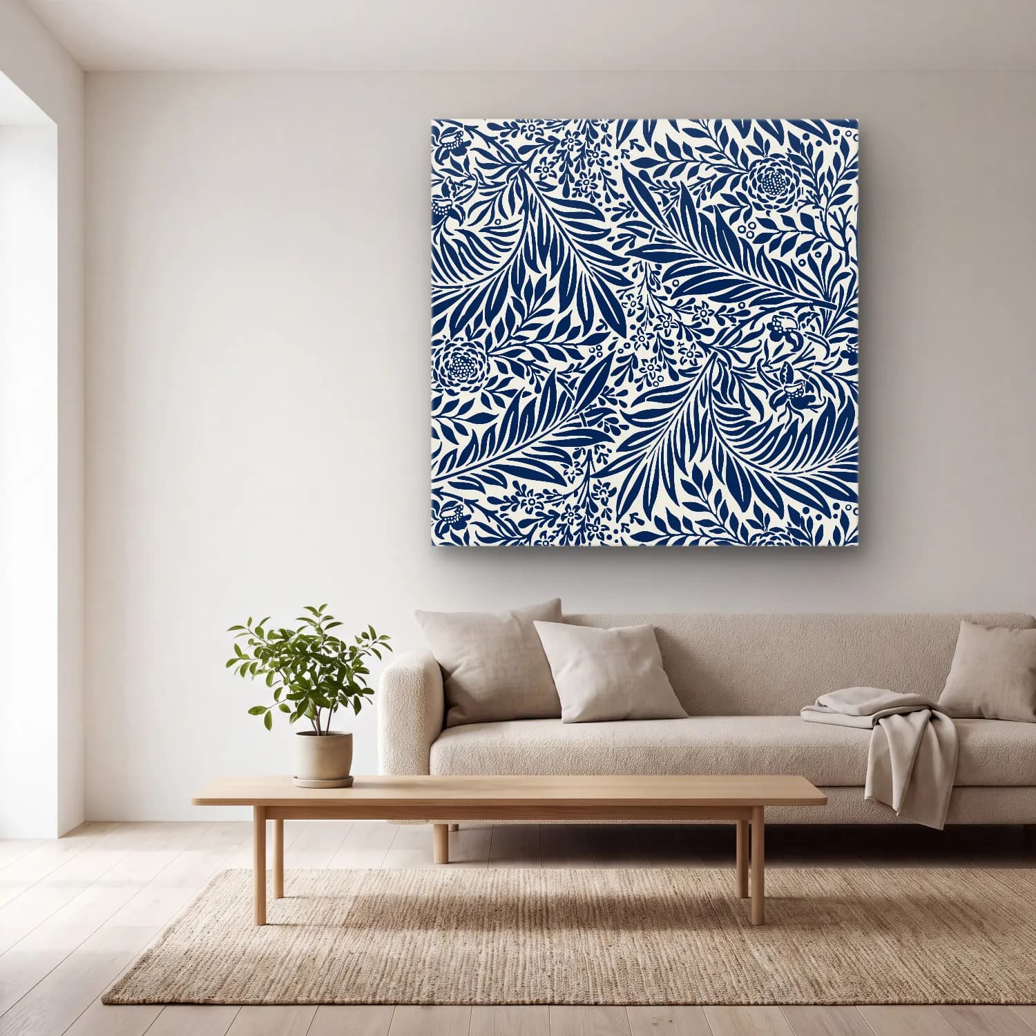 Boho Çiçek Deseni No. 102 cam tablo — açık renk salonda
