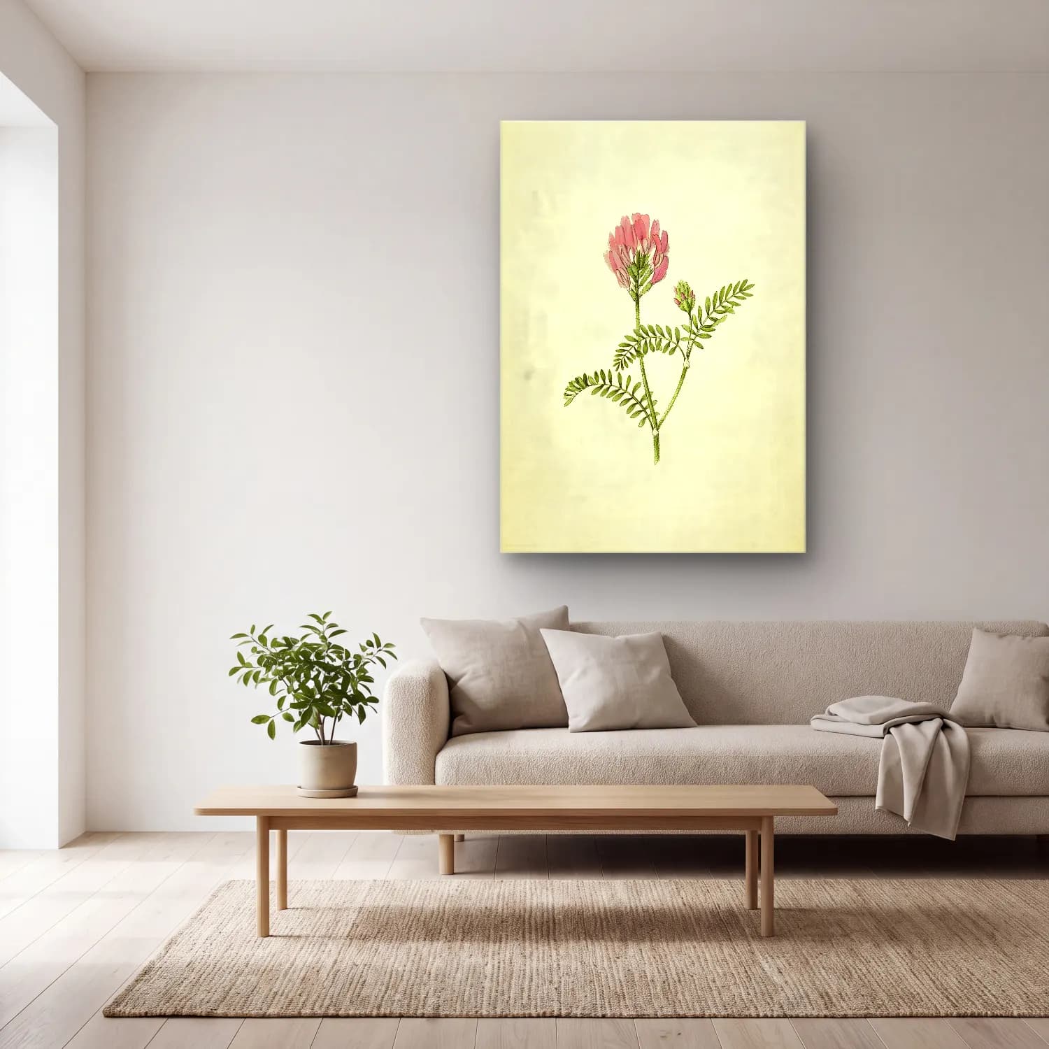 Botanik İllüstrasyon Çiçek Deseni No. 188 cam tablo — açık renk salonda