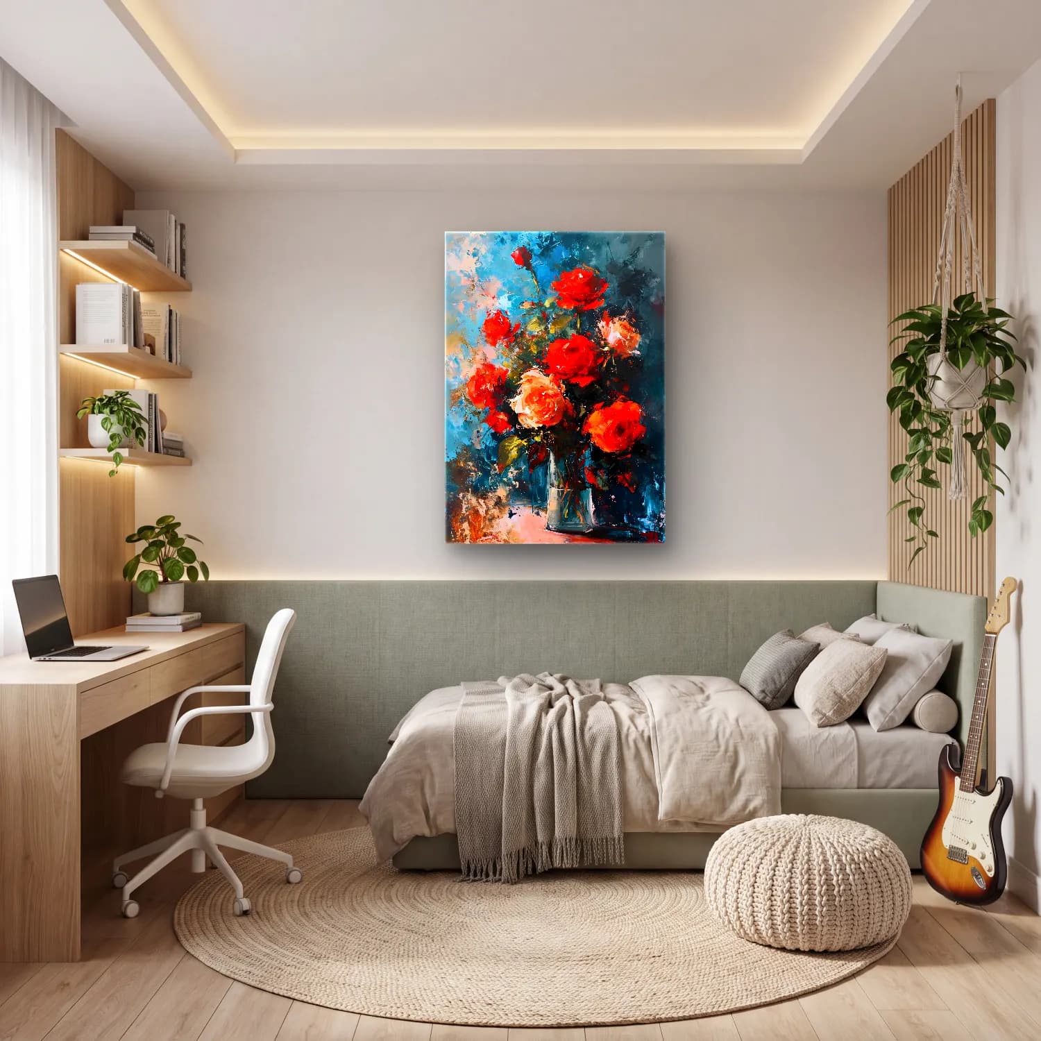Yağlı Boya Güller No. 4 cam tablo — genç odasında