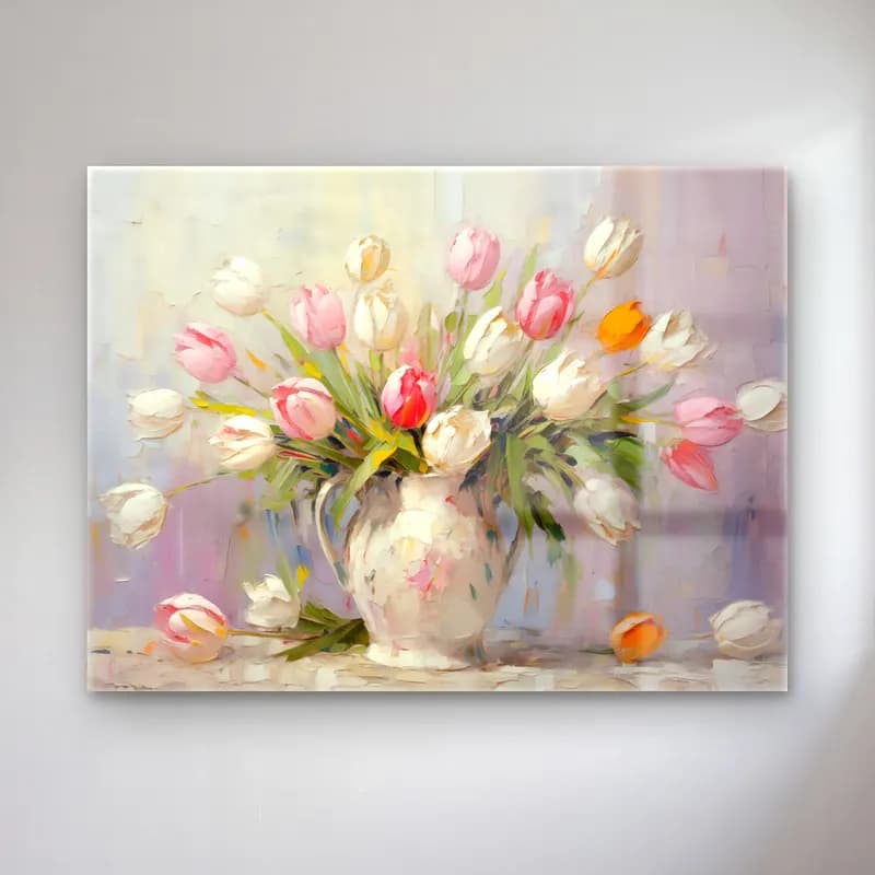 Yağlı Boya Laleler – Pastel Tonlar cam tablo — Yağlı Boya Laleler – Pastel Tonlar — yağlı boya laleler