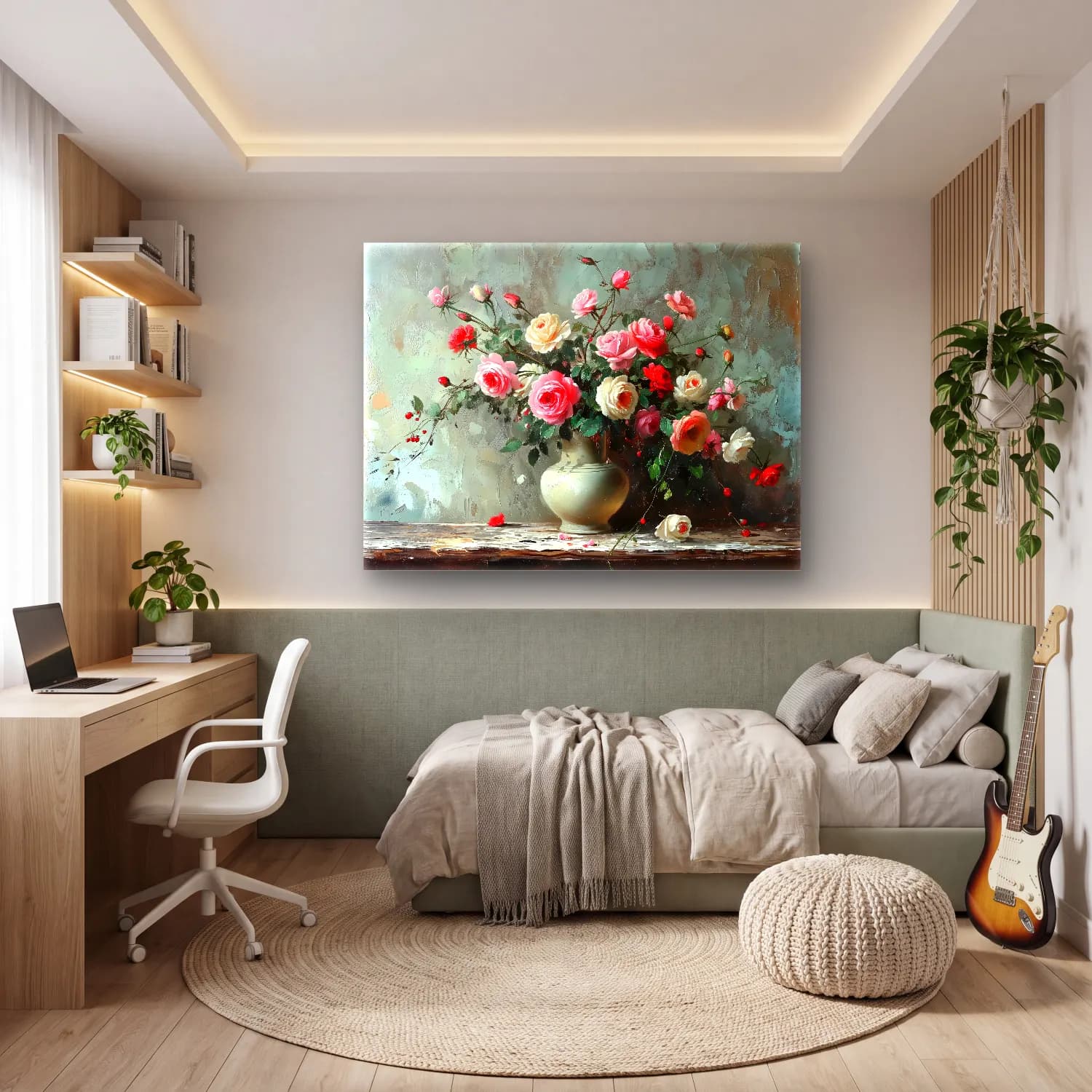 Yağlı Boya Güller No. 9 cam tablo — genç odasında