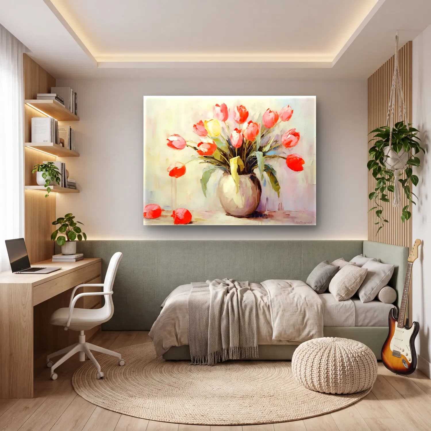 Yağlı Boya Laleler – Pembe Tonlar cam tablo — genç odasında