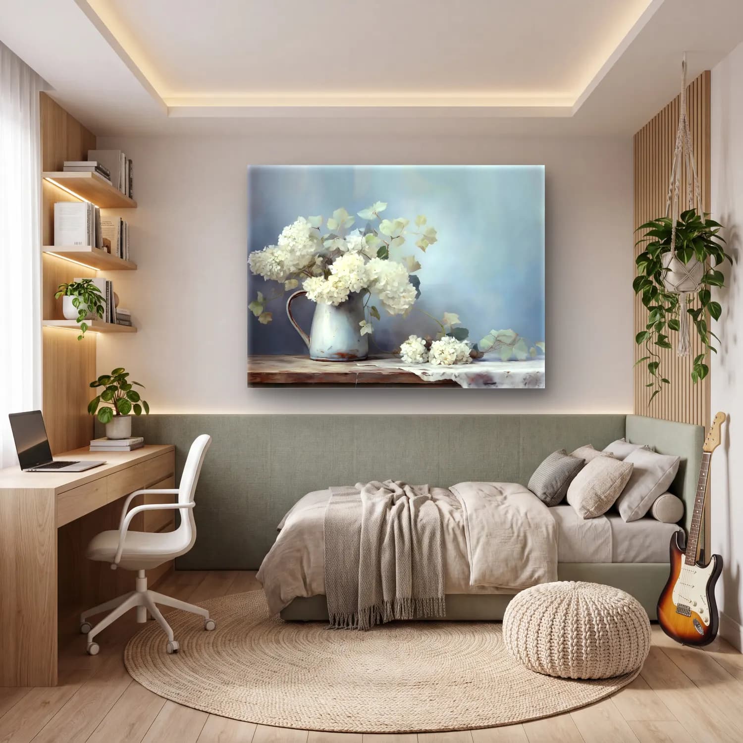 Yağlı Boya Ortancalar – Pastel Tonlar cam tablo — genç odasında