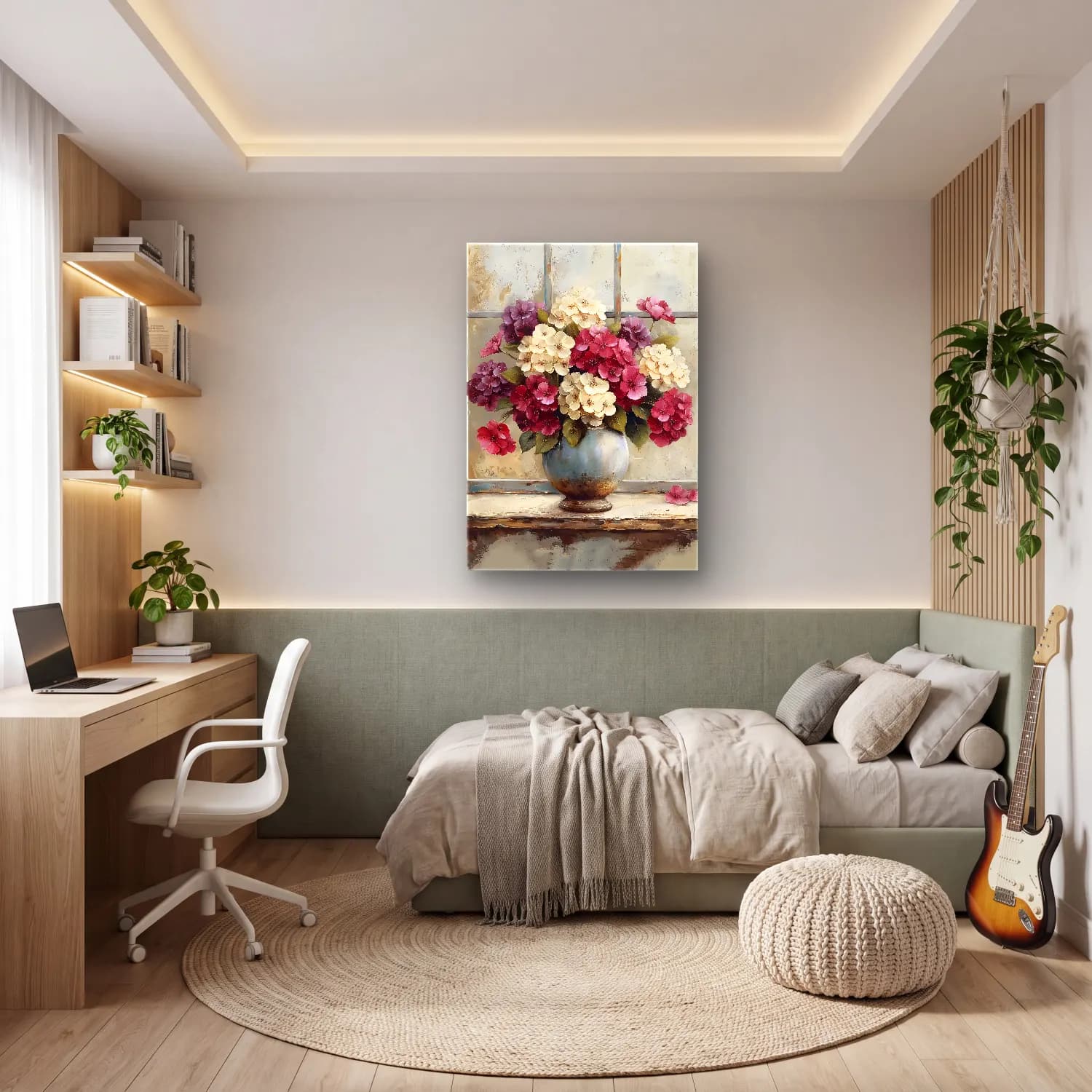 Yağlı Boya Ortancalar – Mor Tonlar cam tablo — genç odasında
