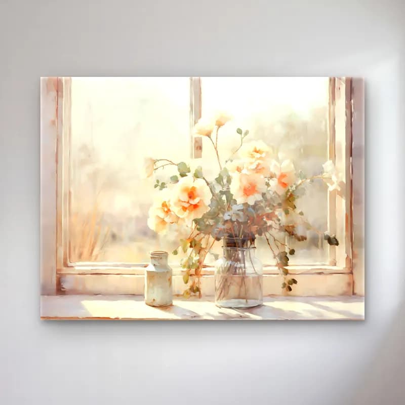 Suluboya Vazoda Çiçek Buketi – Pastel Tonlar cam tablo — Suluboya Vazoda Çiçek Buketi – Pastel Tonlar — suluboya vazoda çiçek buketi
