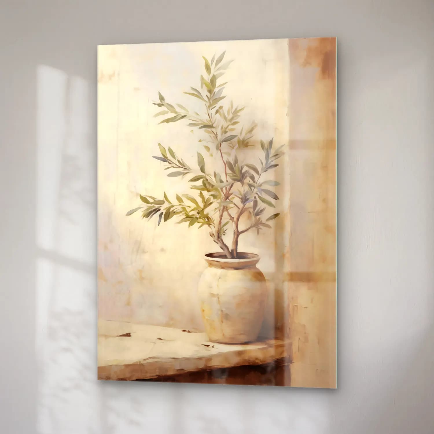 Yağlı Boya Zeytin Dalı No. 4 cam tablo — sağ açıdan görünüm