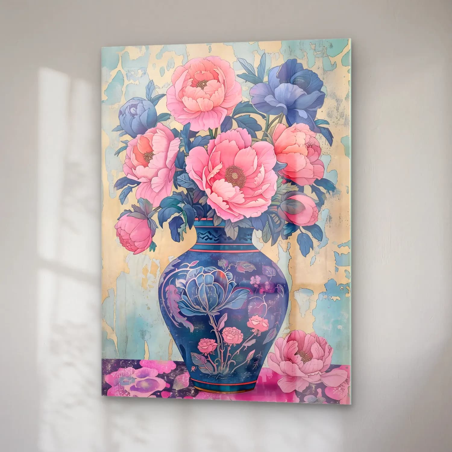 Pastel Pembe Şakayıklar No. 3 cam tablo — sağ açıdan görünüm