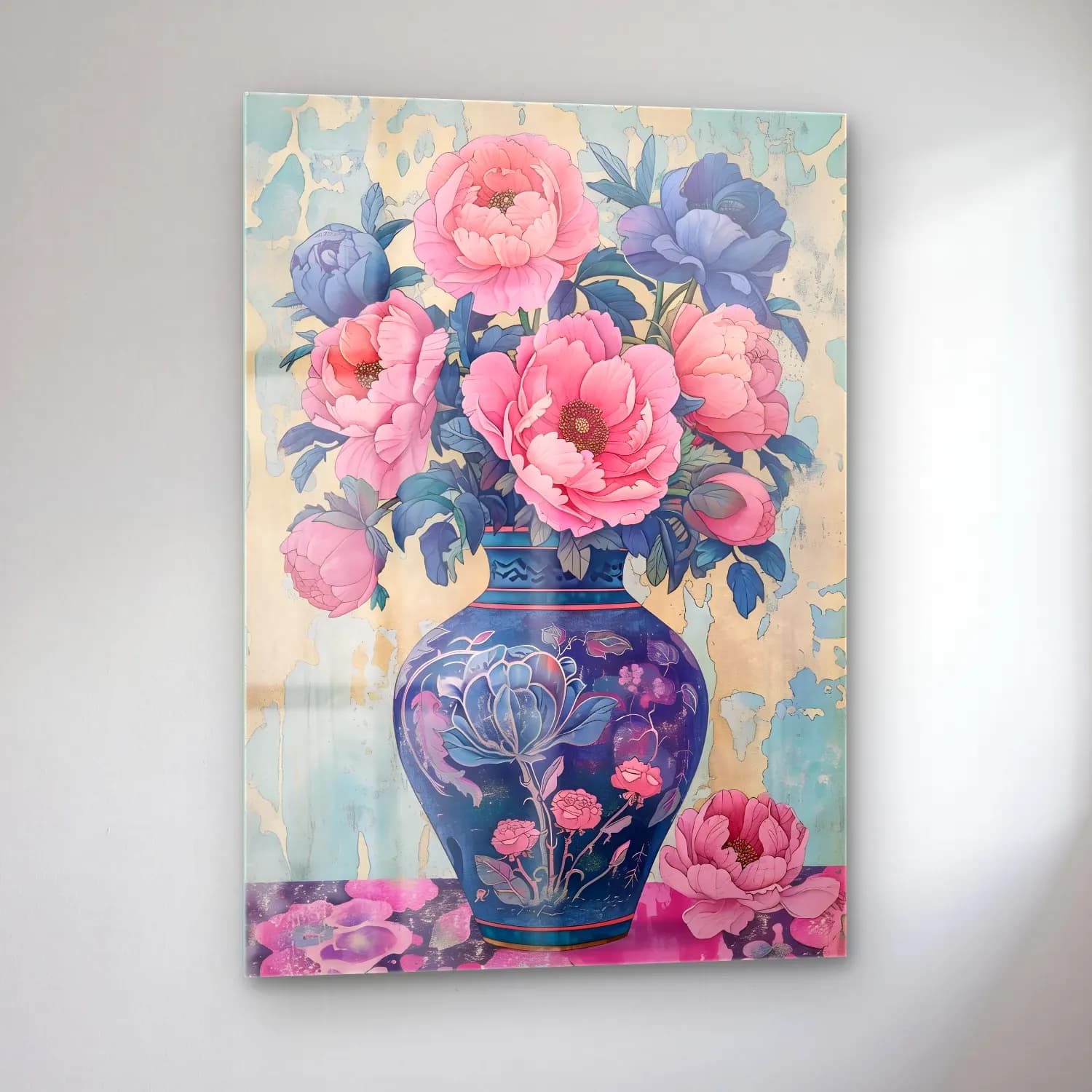 Pastel Pembe Şakayıklar No. 3 cam tablo — sol açıdan görünüm