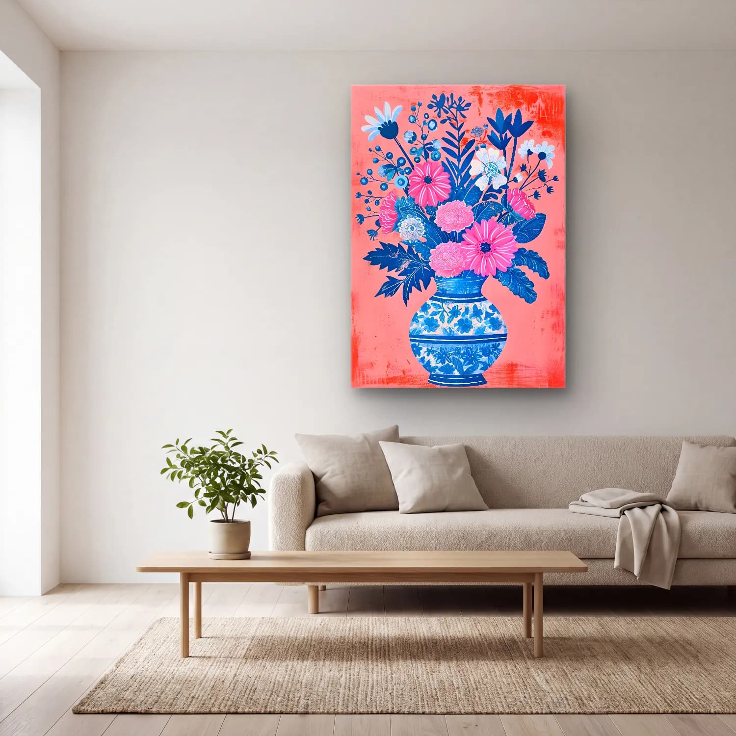 Pastel Vazoda Çiçek Buketi No. 2 cam tablo — açık renk salonda
