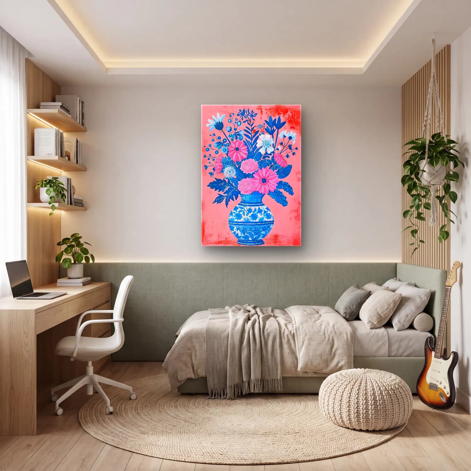 Pastel Vazoda Çiçek Buketi No. 2 cam tablo — genç odasında