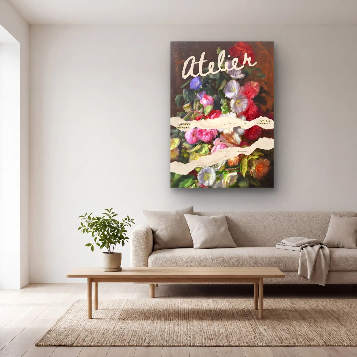 Vintage Poster Güller cam tablo — açık renk salonda