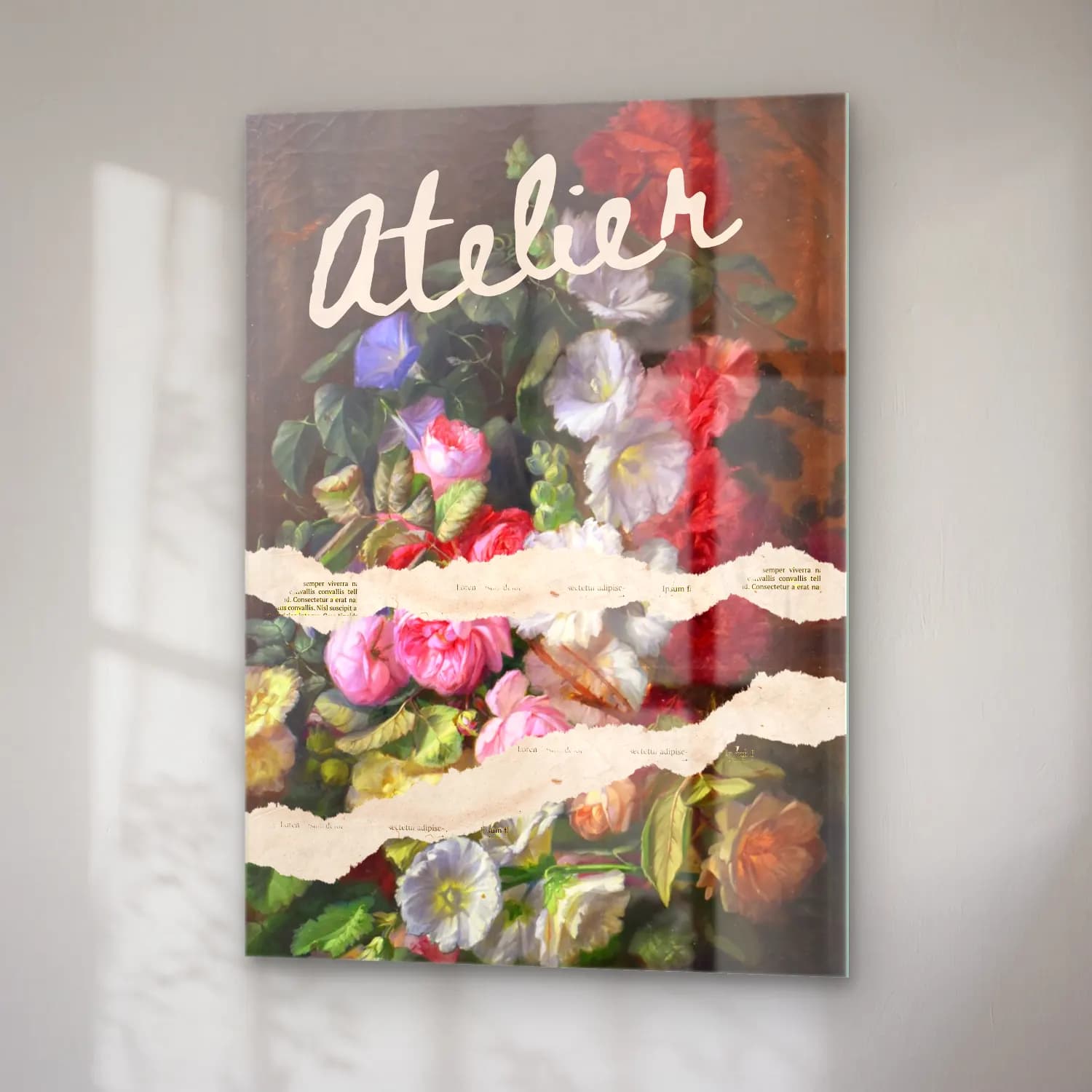 Vintage Poster Güller cam tablo — sağ açıdan görünüm