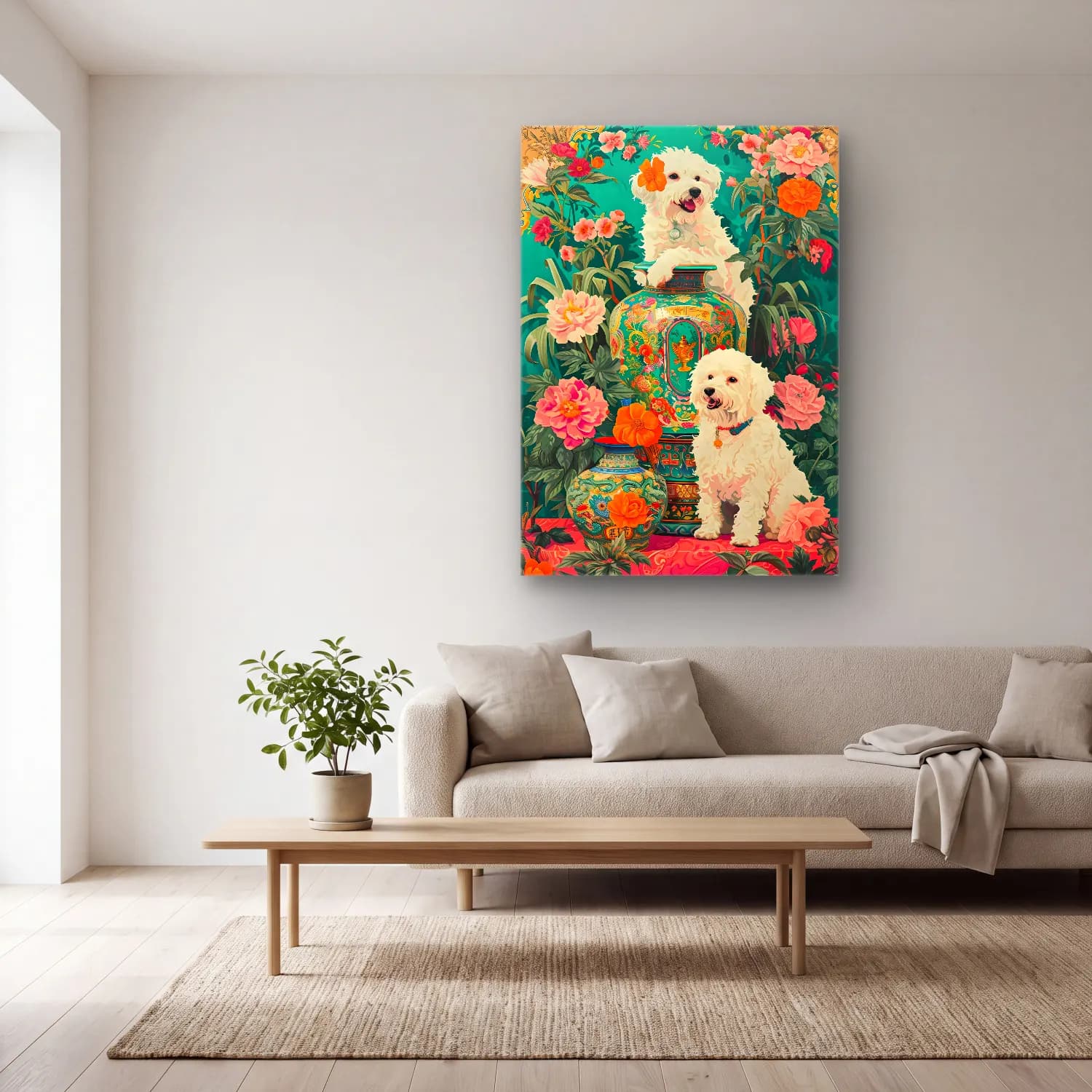 Maksimalist Köpek – Turkuaz Tonlar cam tablo — açık renk salonda