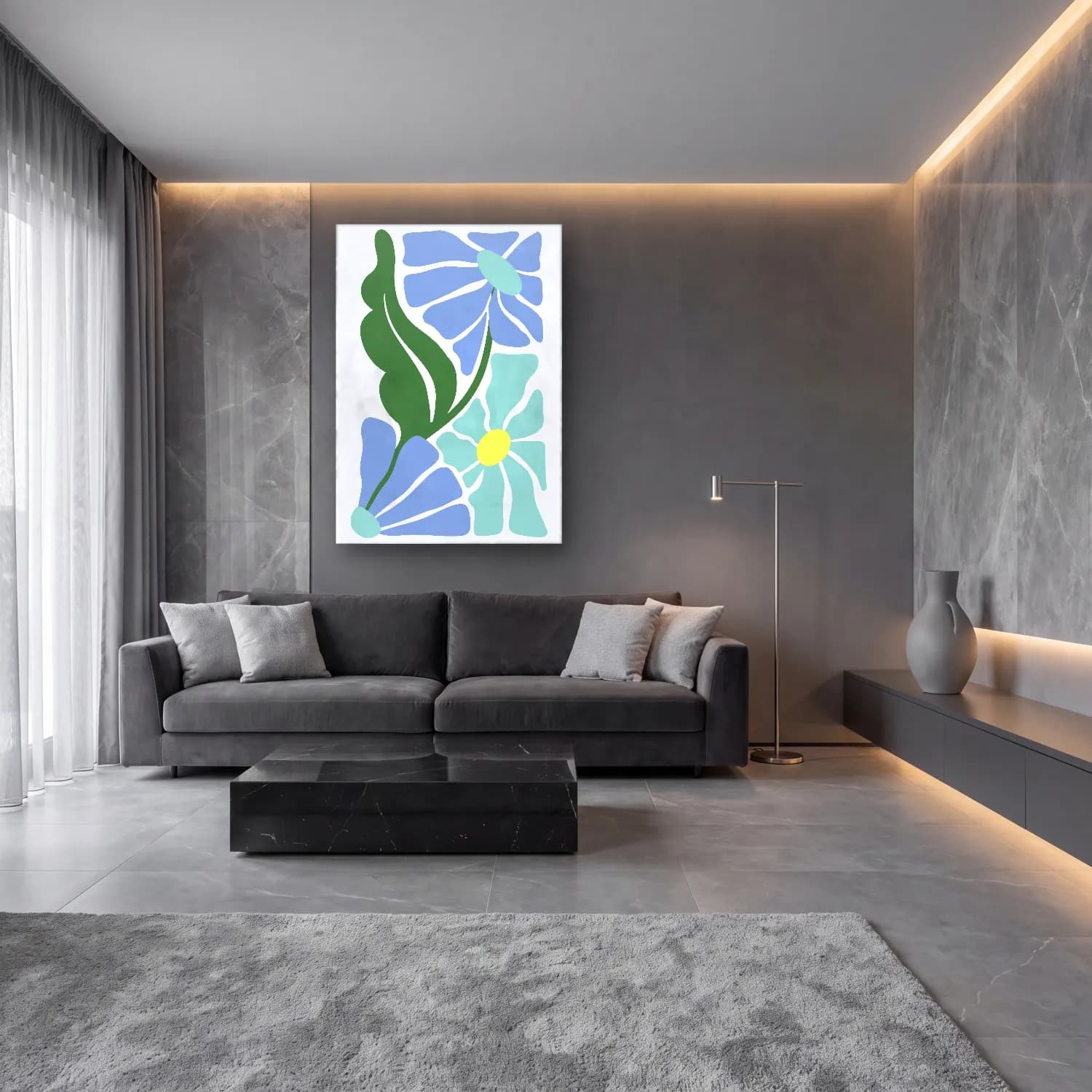 Botanik İllüstrasyon Çiçek Deseni No. 22 cam tablo — lüks salon duvarında