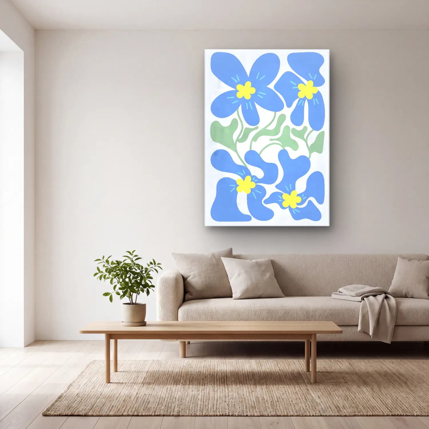 Pastel Çiçek Deseni No. 20 cam tablo — açık renk salonda
