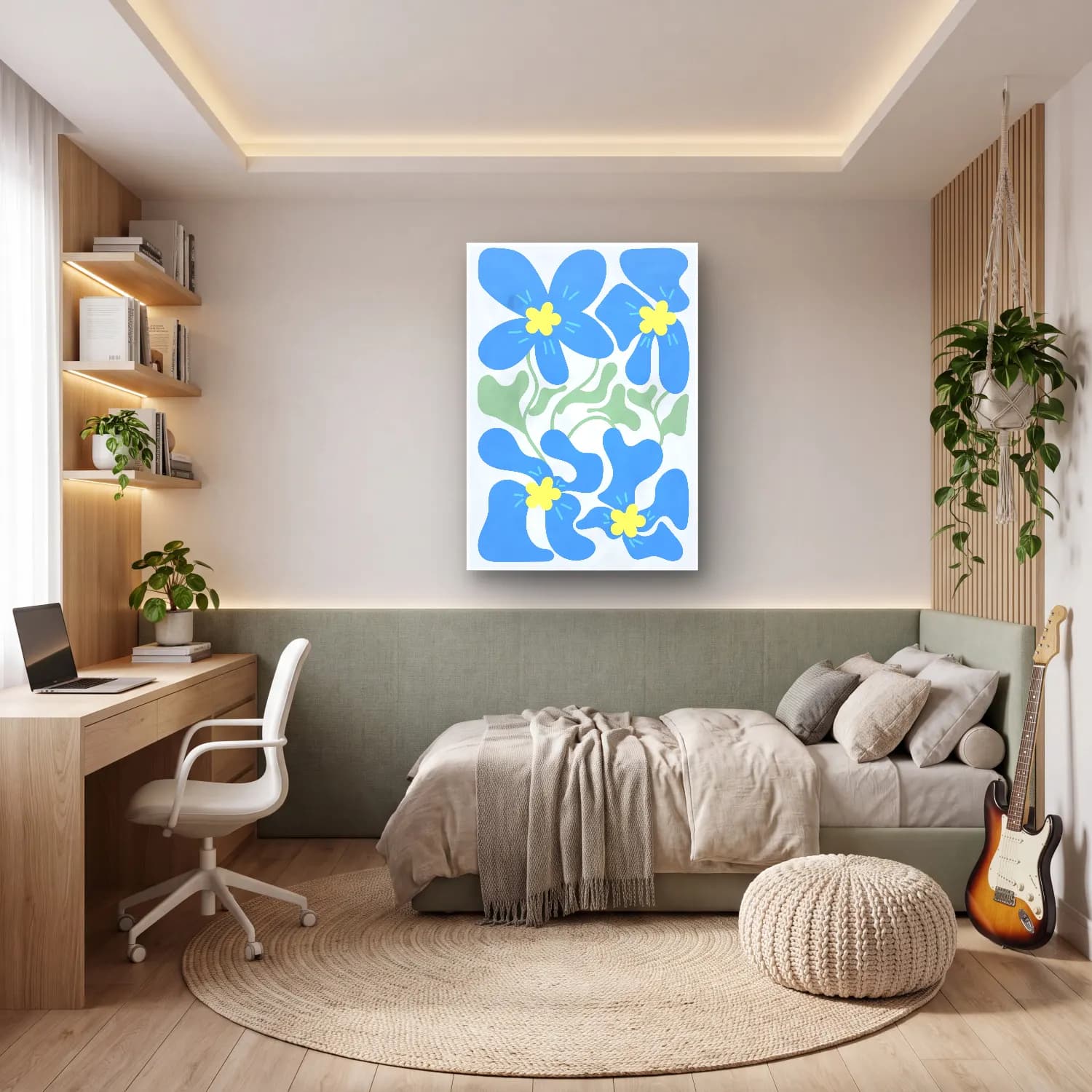 Pastel Çiçek Deseni No. 20 cam tablo — genç odasında
