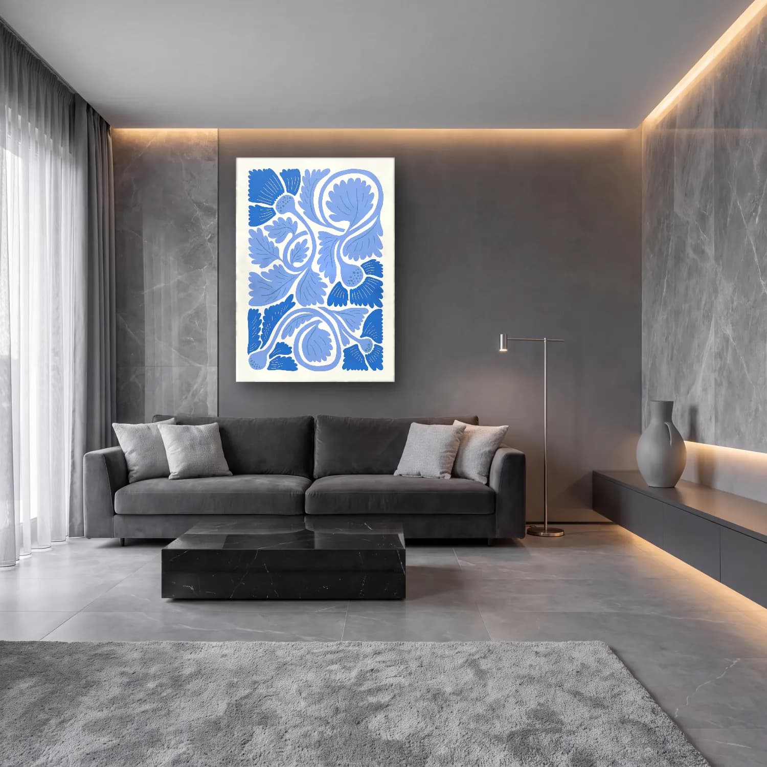 Boho Çiçek Deseni No. 17 cam tablo — lüks salon duvarında