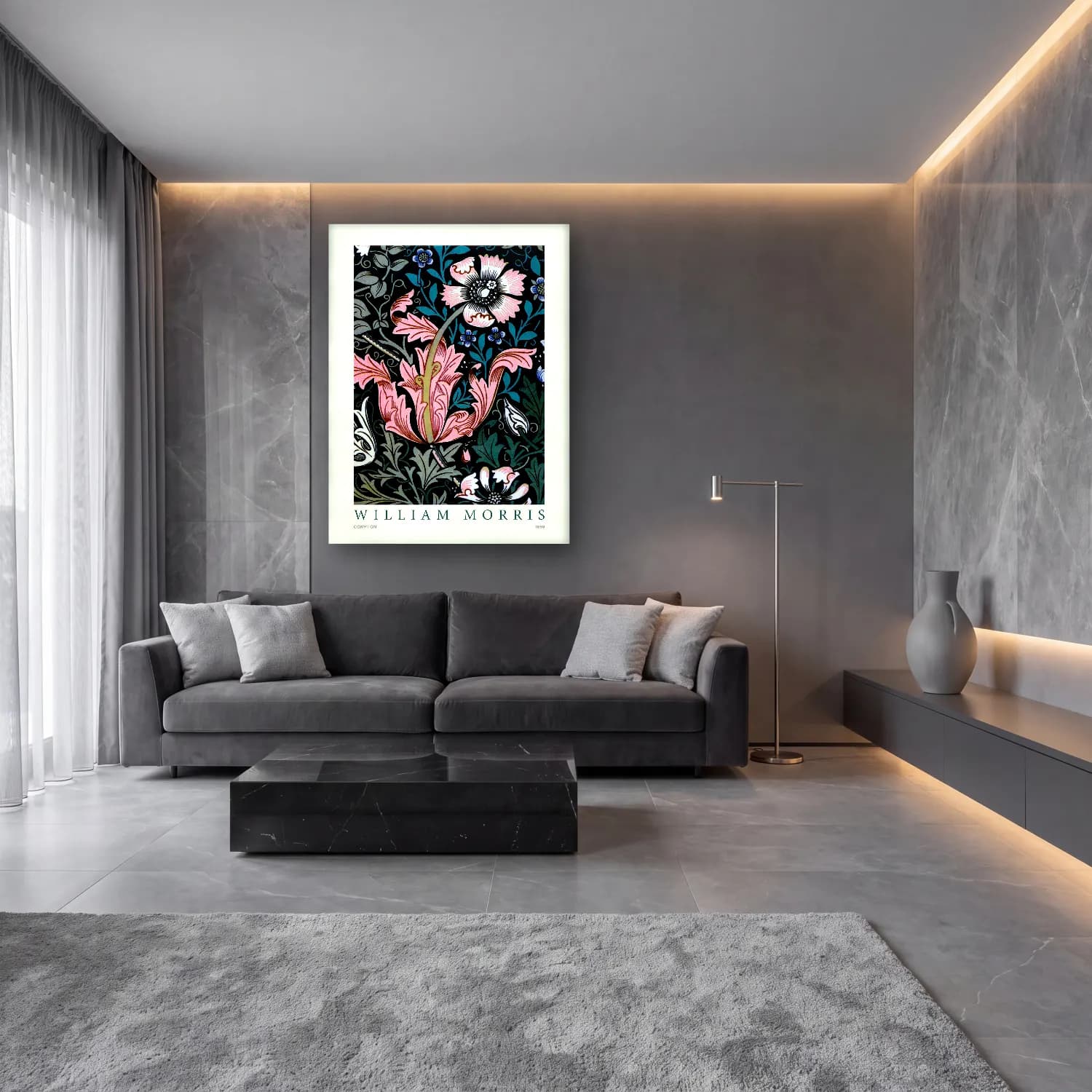 Botanik İllüstrasyon Çiçek Deseni No. 30 cam tablo — lüks salon duvarında