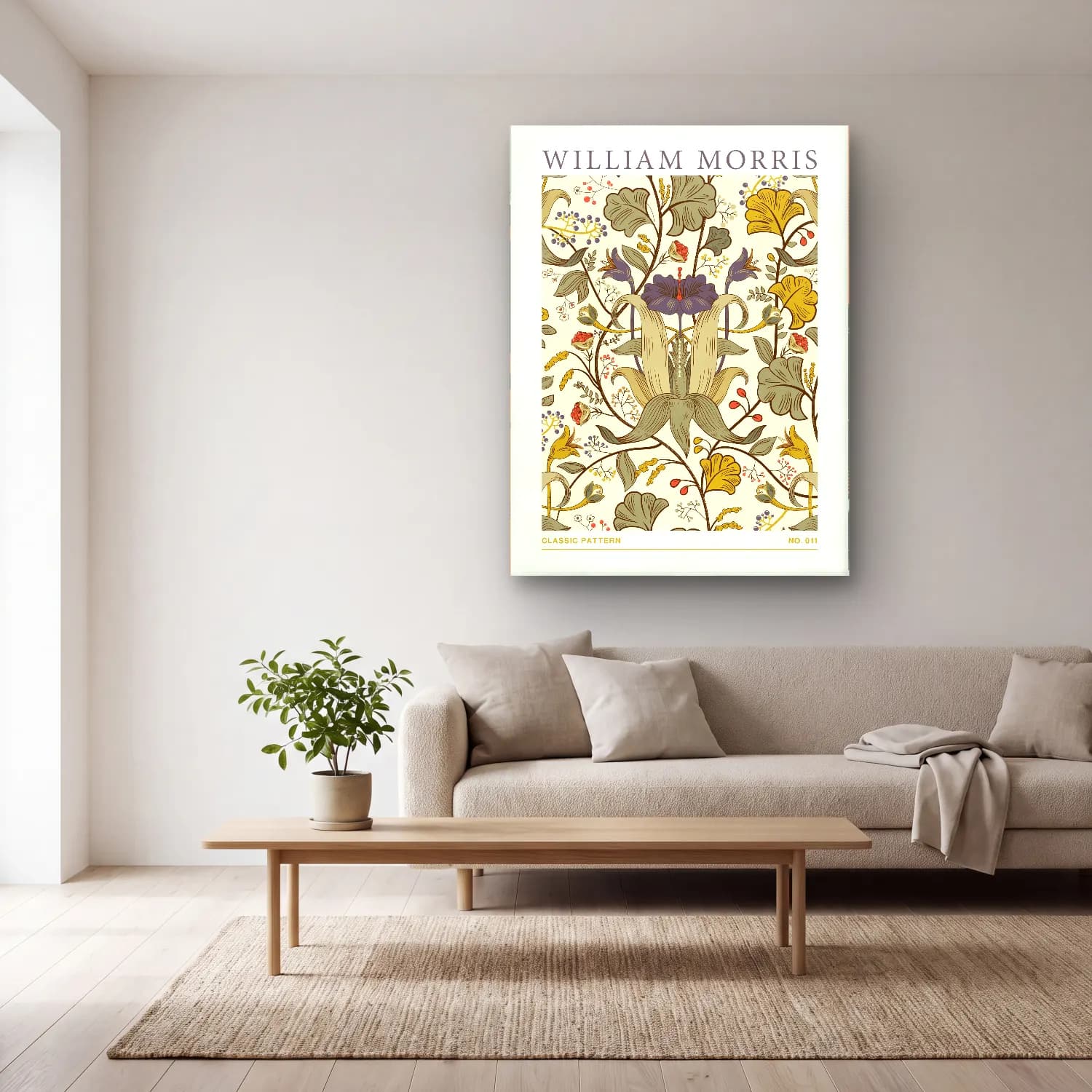 Botanik İllüstrasyon Çiçek Deseni No. 33 cam tablo — açık renk salonda