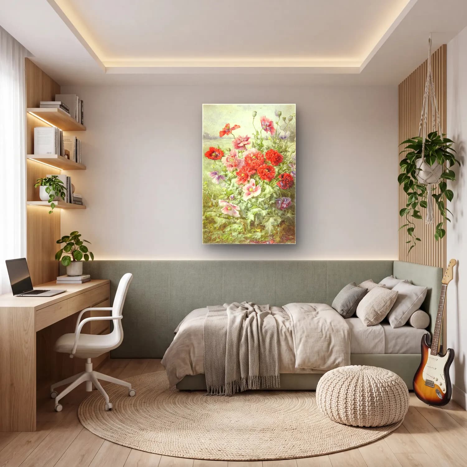 Suluboya Gelincikler – Pastel Tonlar cam tablo — genç odasında