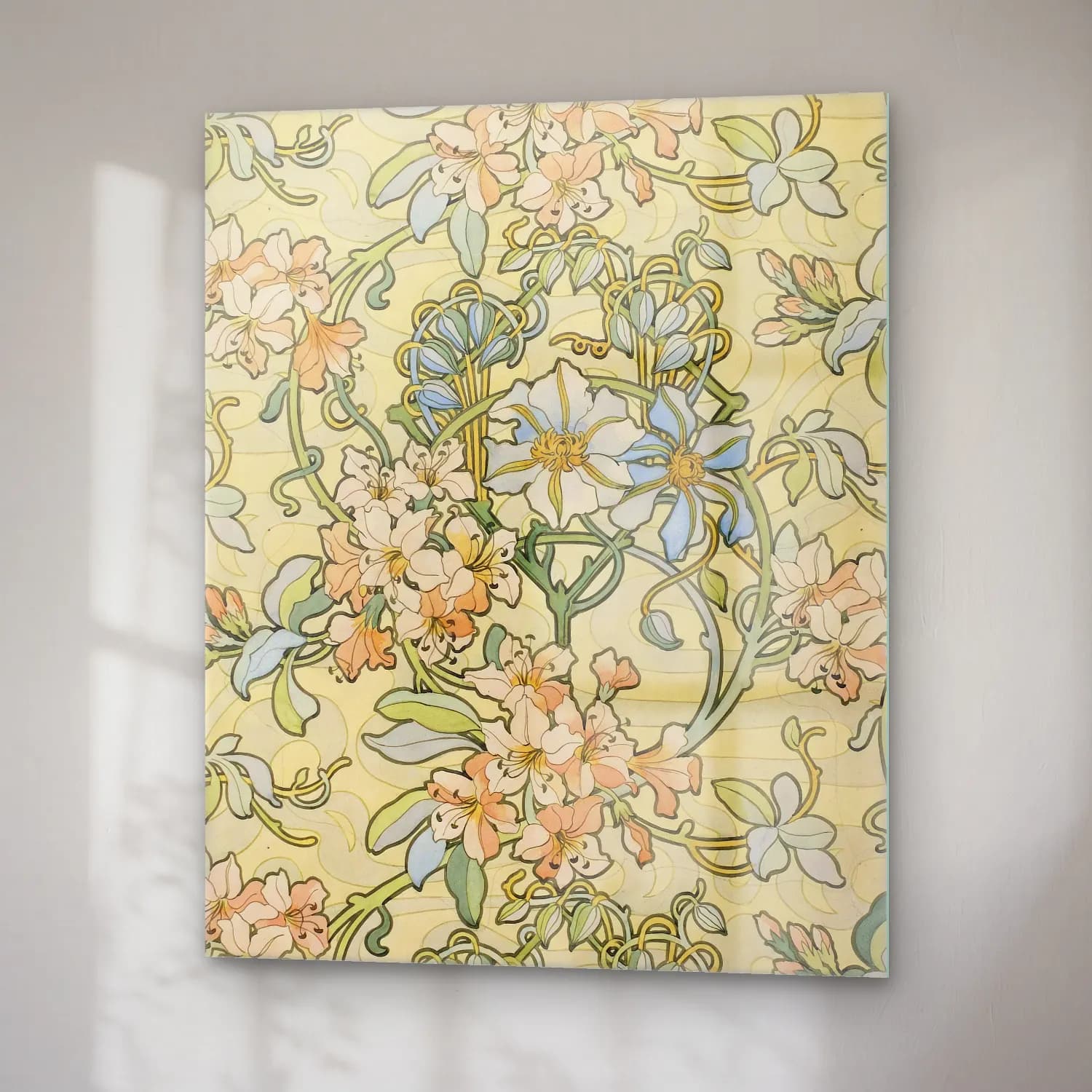 Pastel Çiçek Deseni No. 27 cam tablo — sağ açıdan görünüm