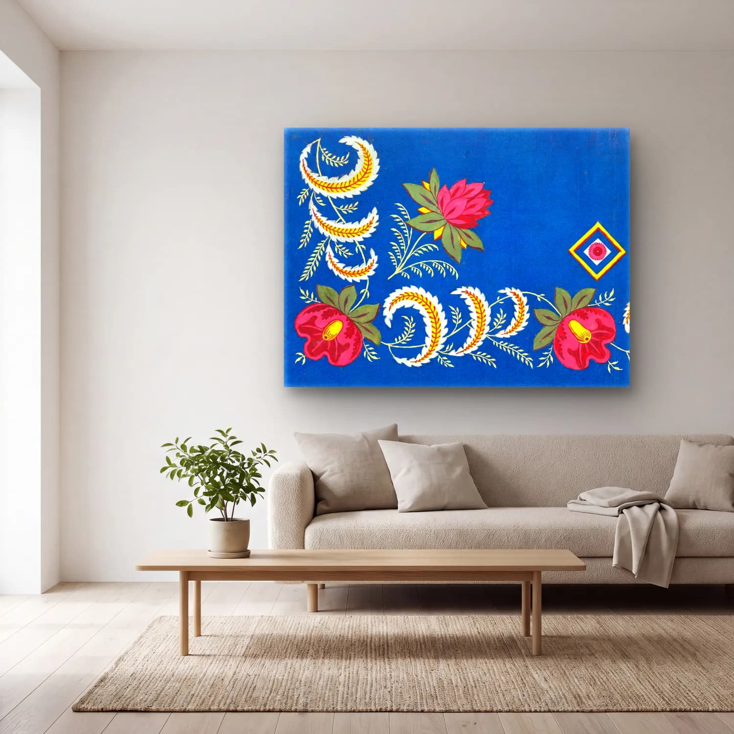 Botanik İllüstrasyon Çiçek Deseni No. 47 cam tablo — açık renk salonda